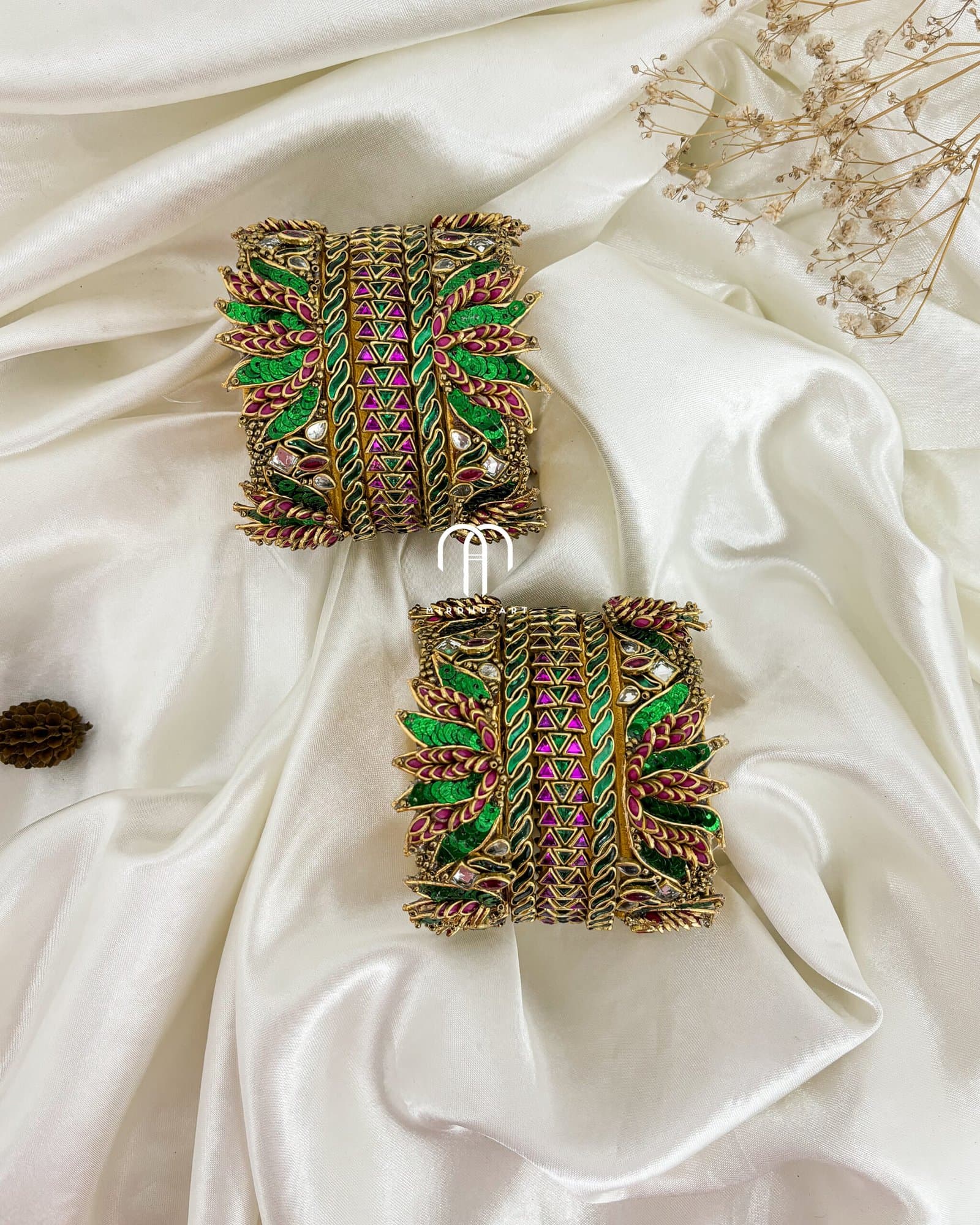 Kundan Bangles – Lotus Bangle (Rani Pink And Green) set from Bangle by Choice
