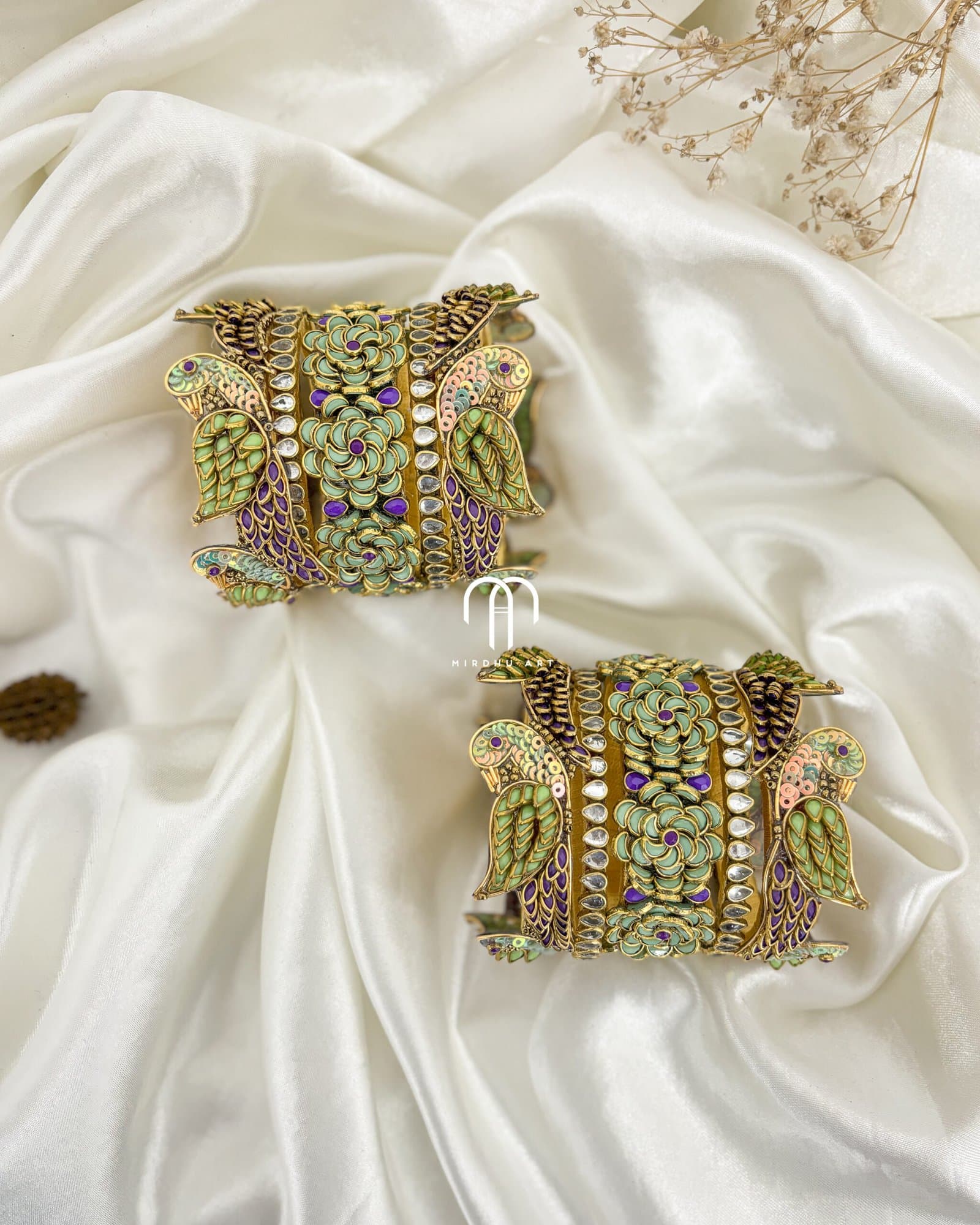 Kundan Bangles – Parrot Style Bangles ( Turquoise Green & Purple ) from Bangle by Choice