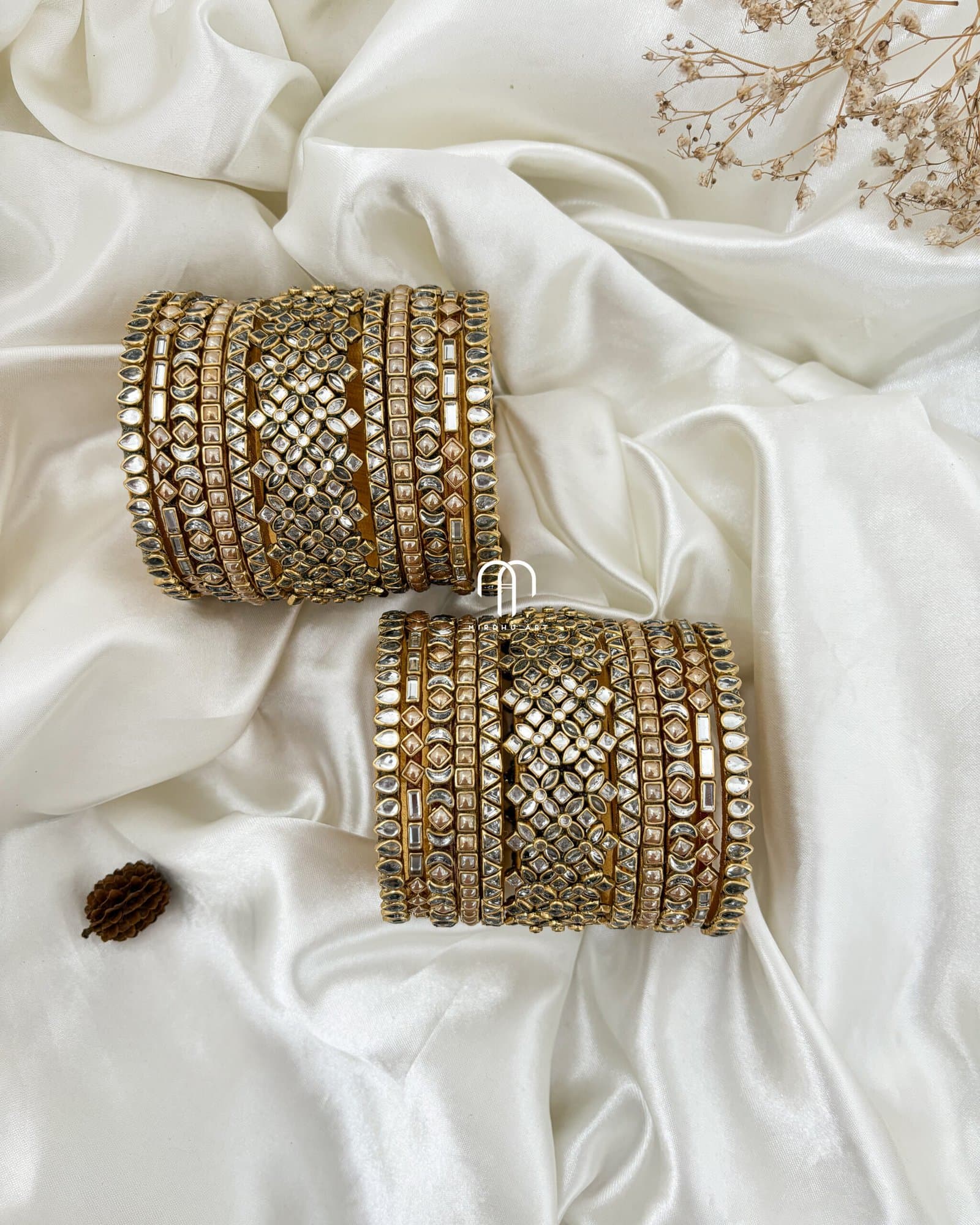 White and Golden combination Kundan Bangles from Bangle by Choice