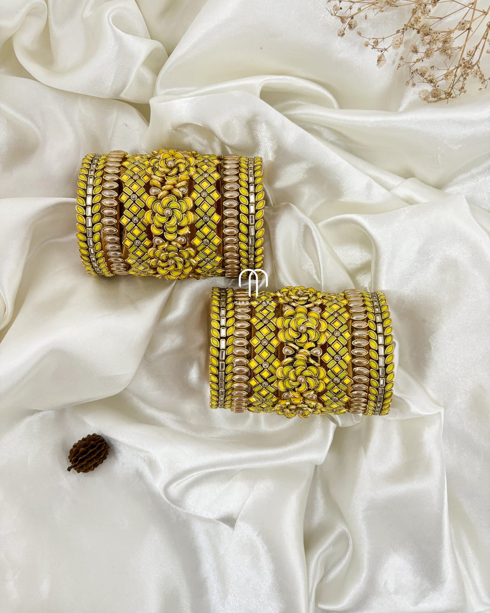 Kundan Bangles – Yellow & Golden Stone combination (rose) Bangles from Bangle by Choice