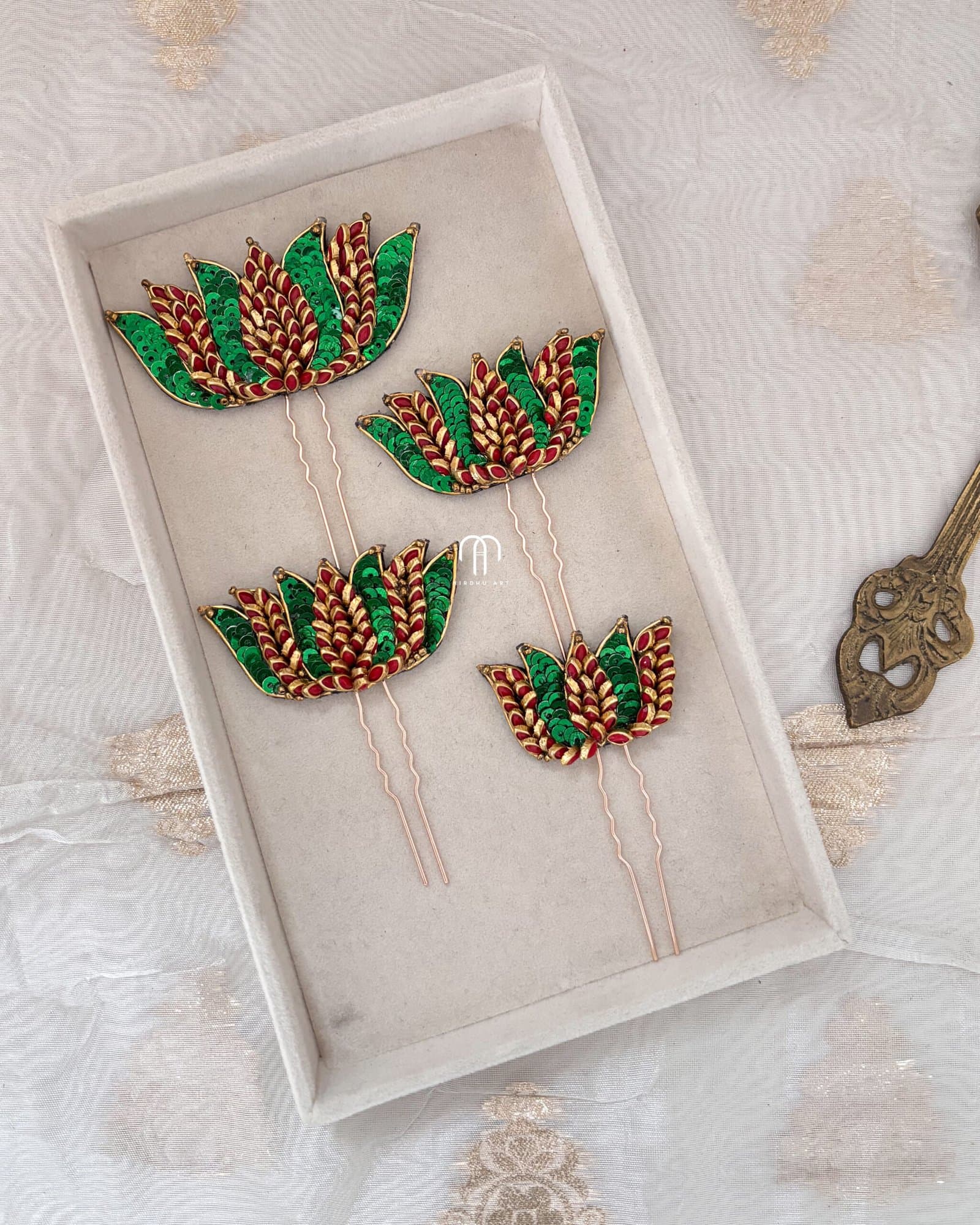 Lotus U-pin (Green and Red) from Bangle by Choice