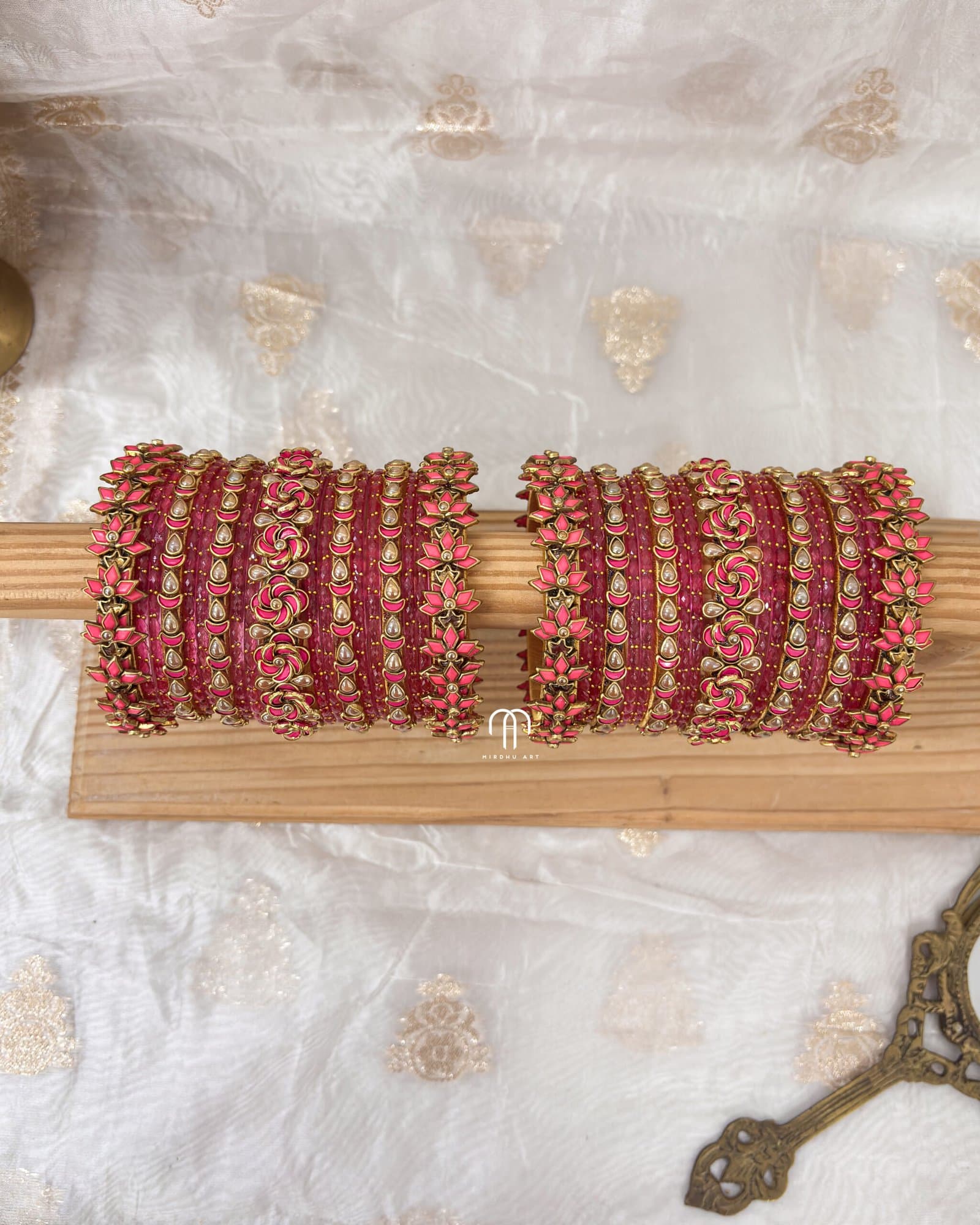Kundan Bangles – 3D Rose (Reddish Pink) from Bangle by Choice