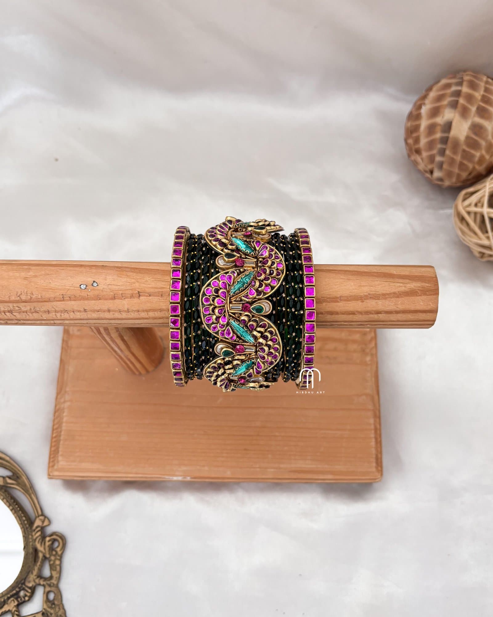 Kundan Bangles – Pirai (Rani Pink and Green) from Bangle by Choice