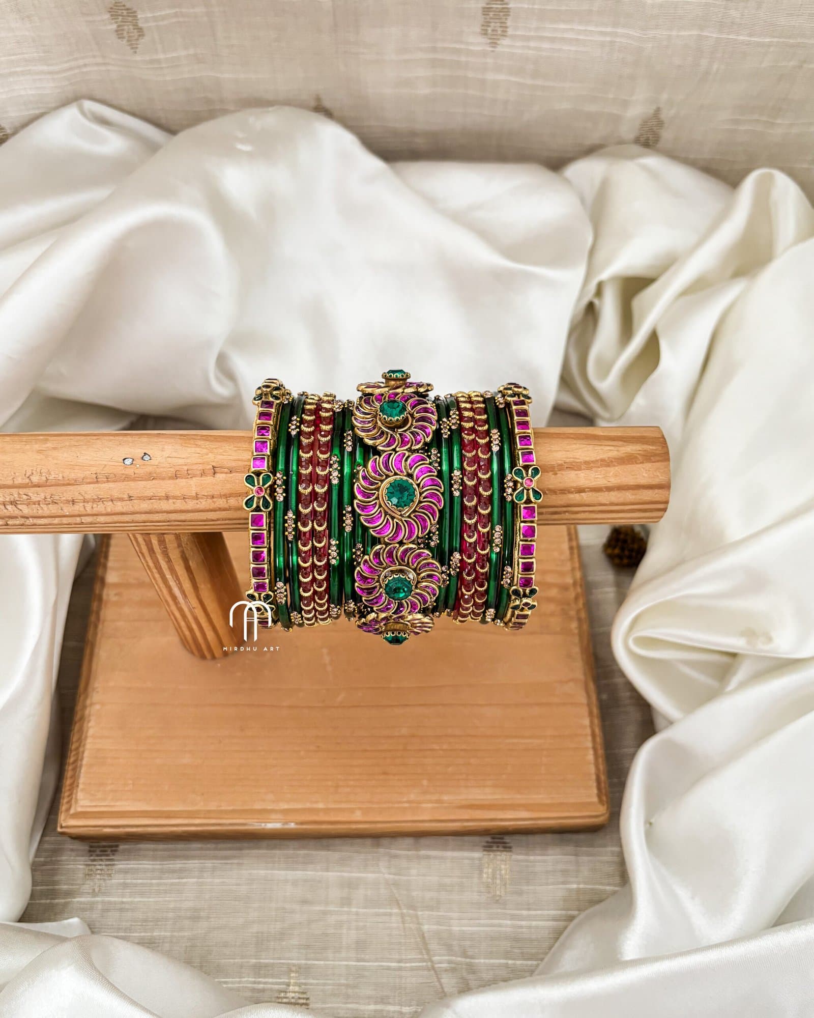 Kundan Bangles – Green and Rani Pink (SUN) Two sets from Bangle by Choice