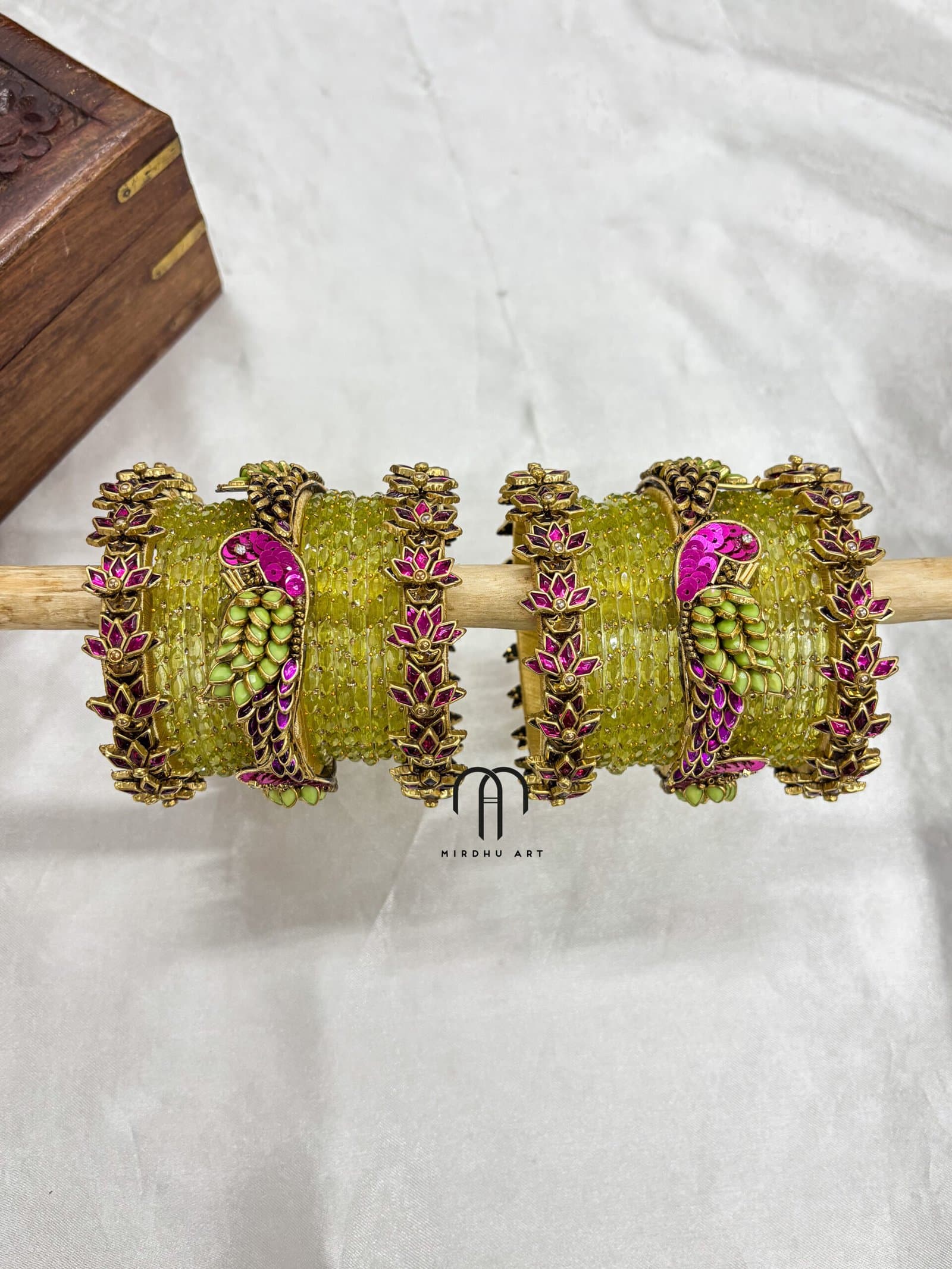 Kundan Bangles – Parrot style ( Pista green and Rani Pink) from Bangle by Choice