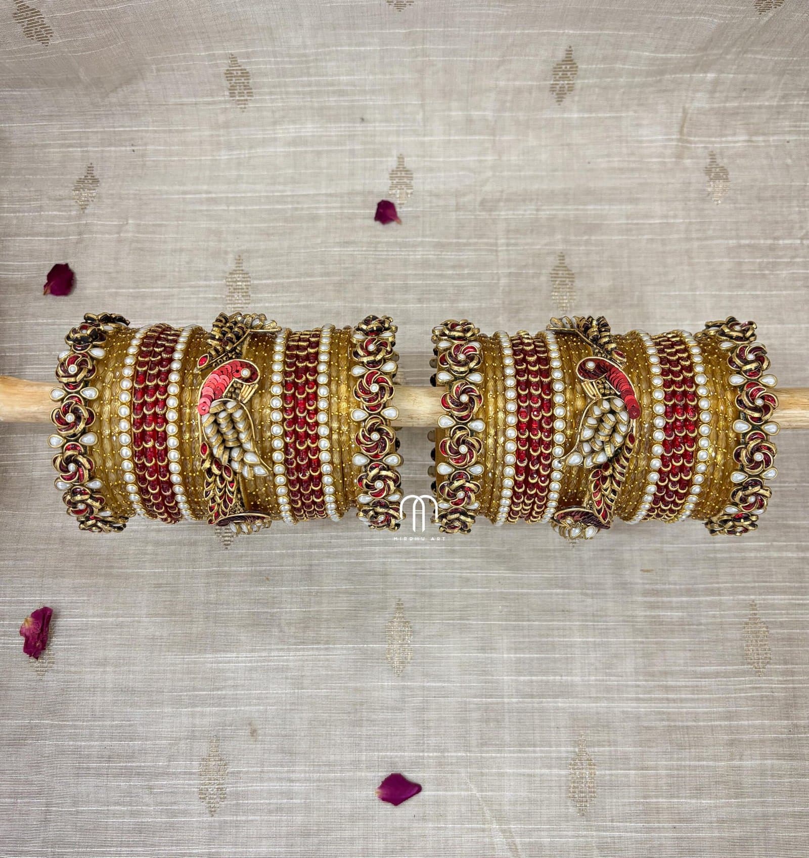 Kundan Bangles – Parrot & Rose (Red and Golden) from Bangle by Choice