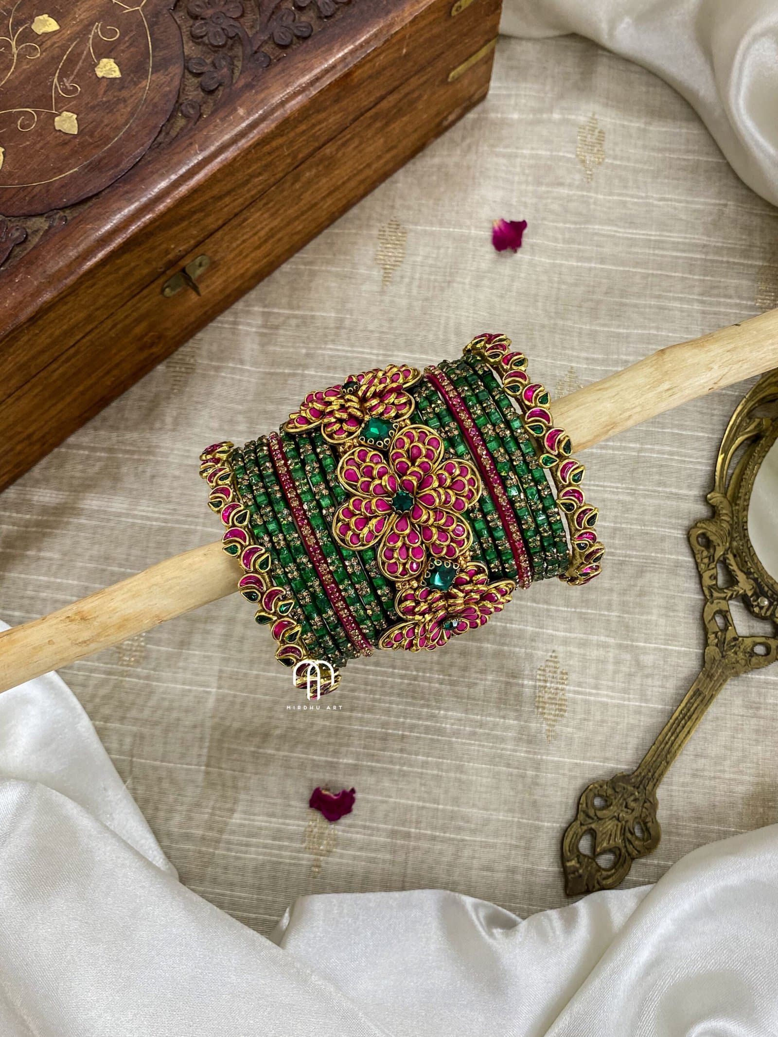 Kundan Bangles – 3D Malar (Pink and Green) from Bangle by Choice