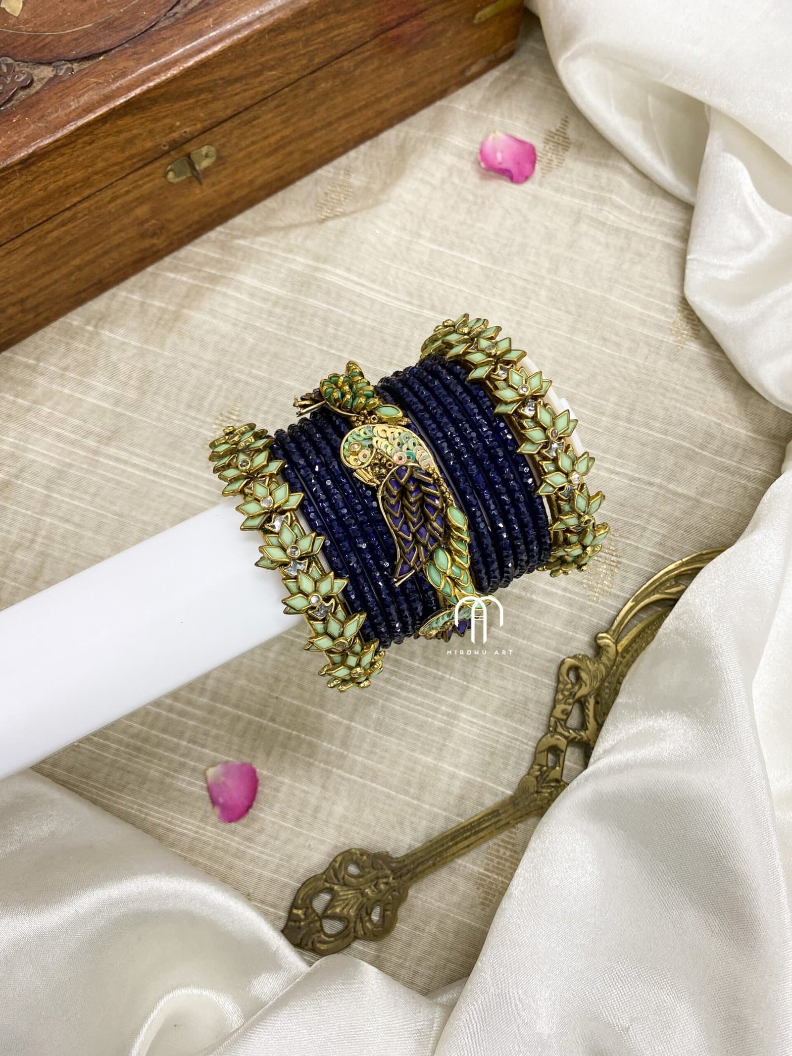 Kundan Bangles – Lotus & Parrot (Turquoise green and Navy Blue) from Bangle by Choice