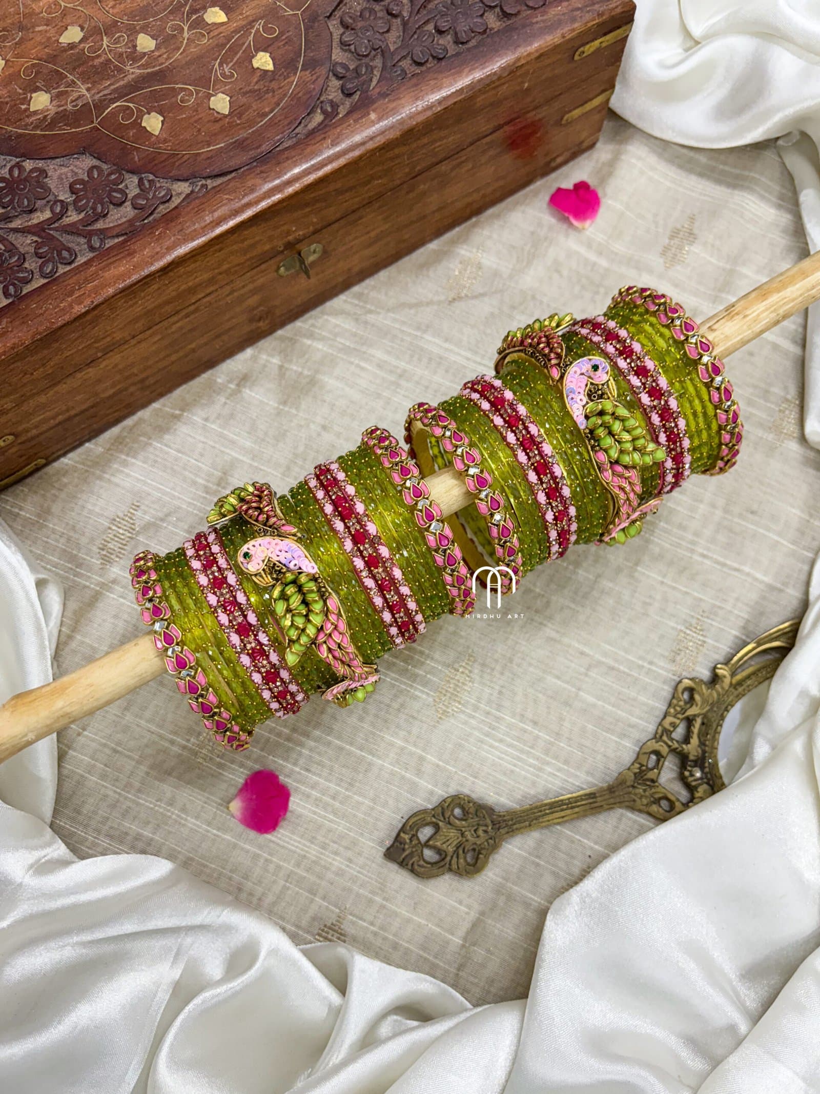 Kundan Bangles – Lotus & Parrot (pista green and baby pink) from Bangle by Choice