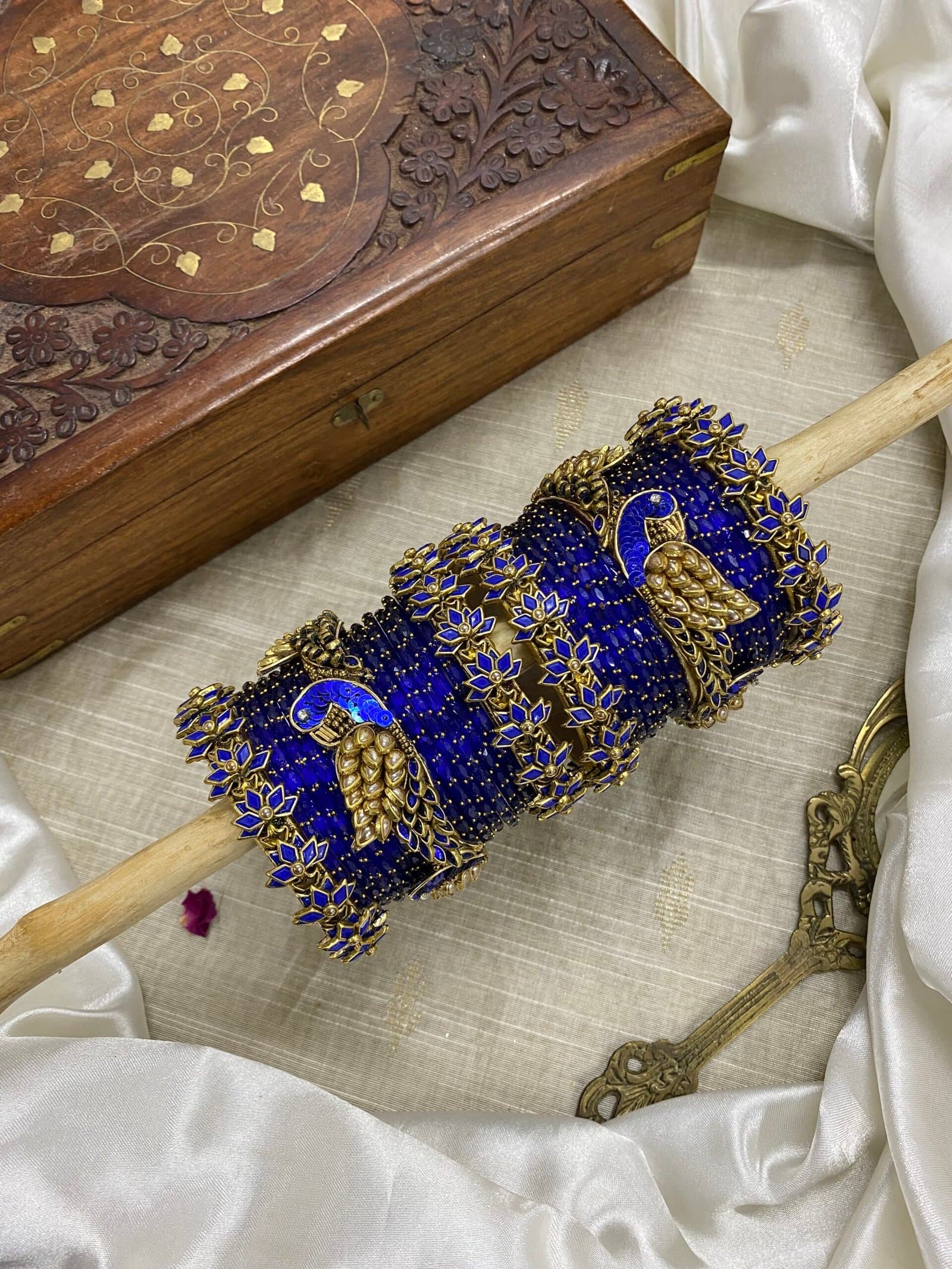Kundan Bangles – Lotus & Parrot (Royal Blue) from Bangle by Choice