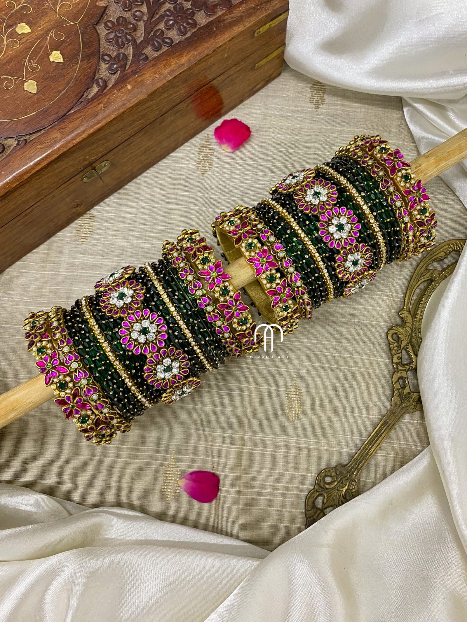 3D Crystal Floral – Rani Pink & Green from Bangle by Choice