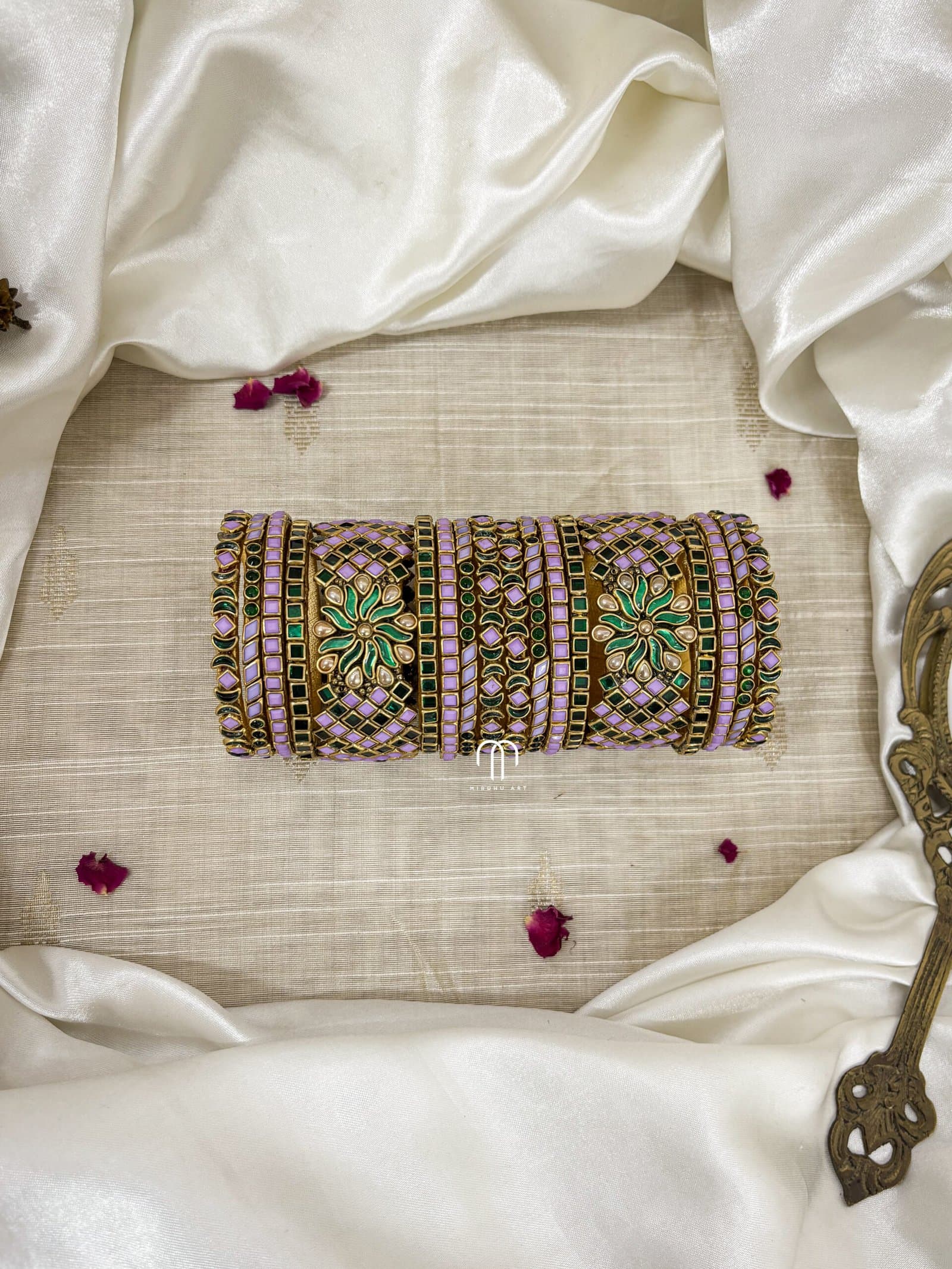 Kundan Bangles – Lavender & Green(S – Model) from Bangle by Choice