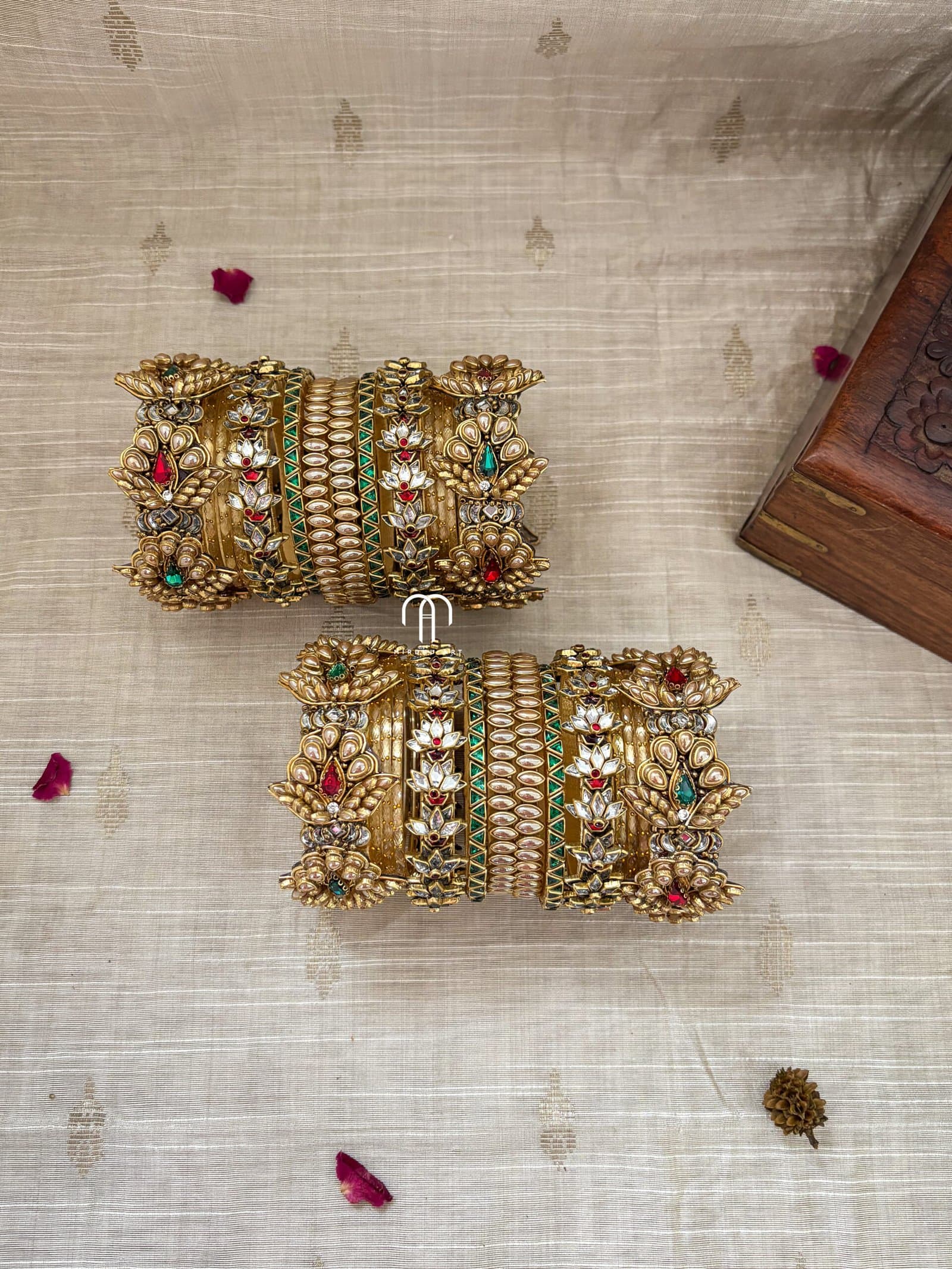 Kundan Bangles – 3D Blossom (Golden ,Green And Red) from Bangle by Choice