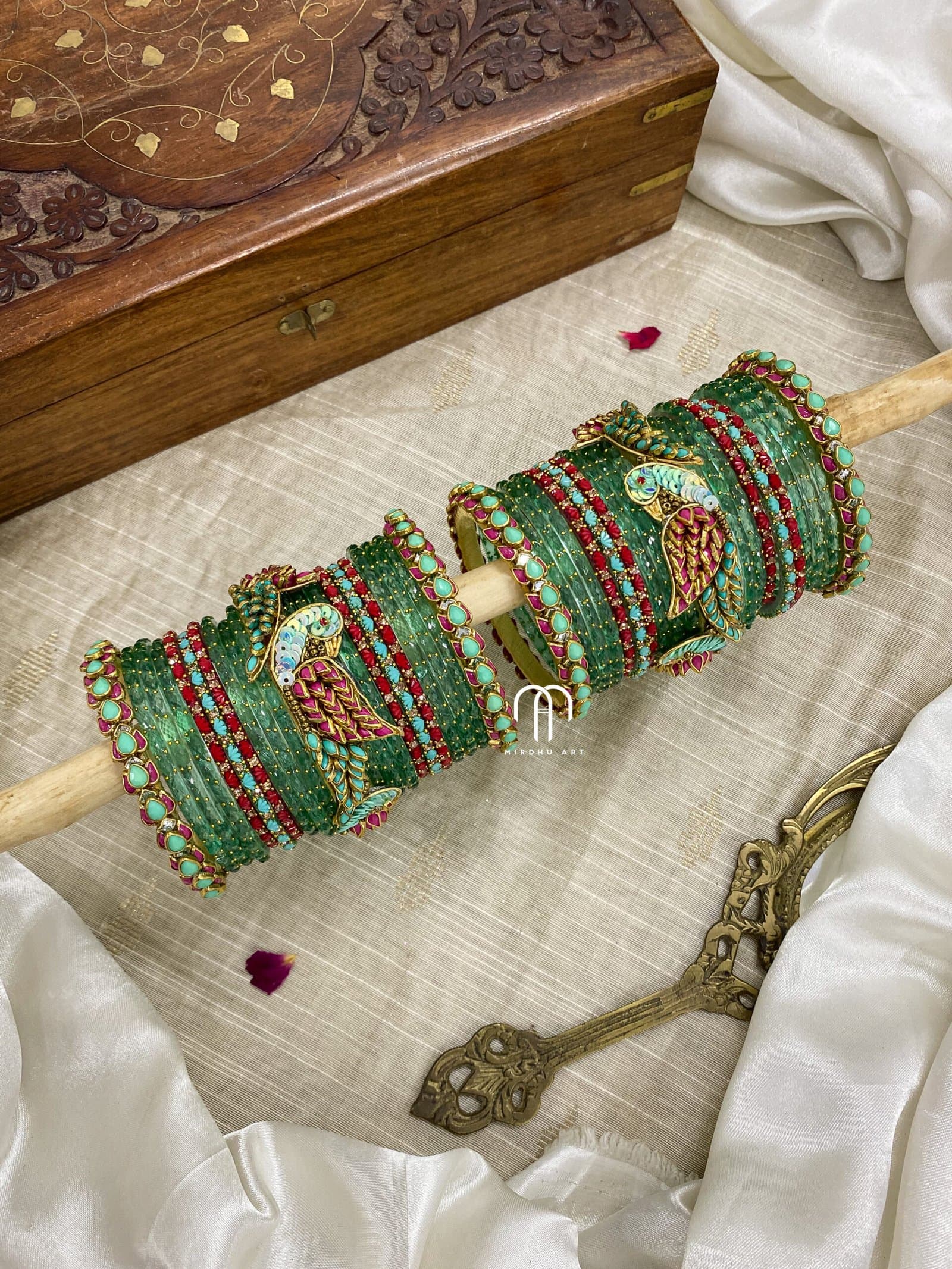 Kundan Bangles – Lotus & Parrot (Sky blue and Rani pink) from Bangle by Choice
