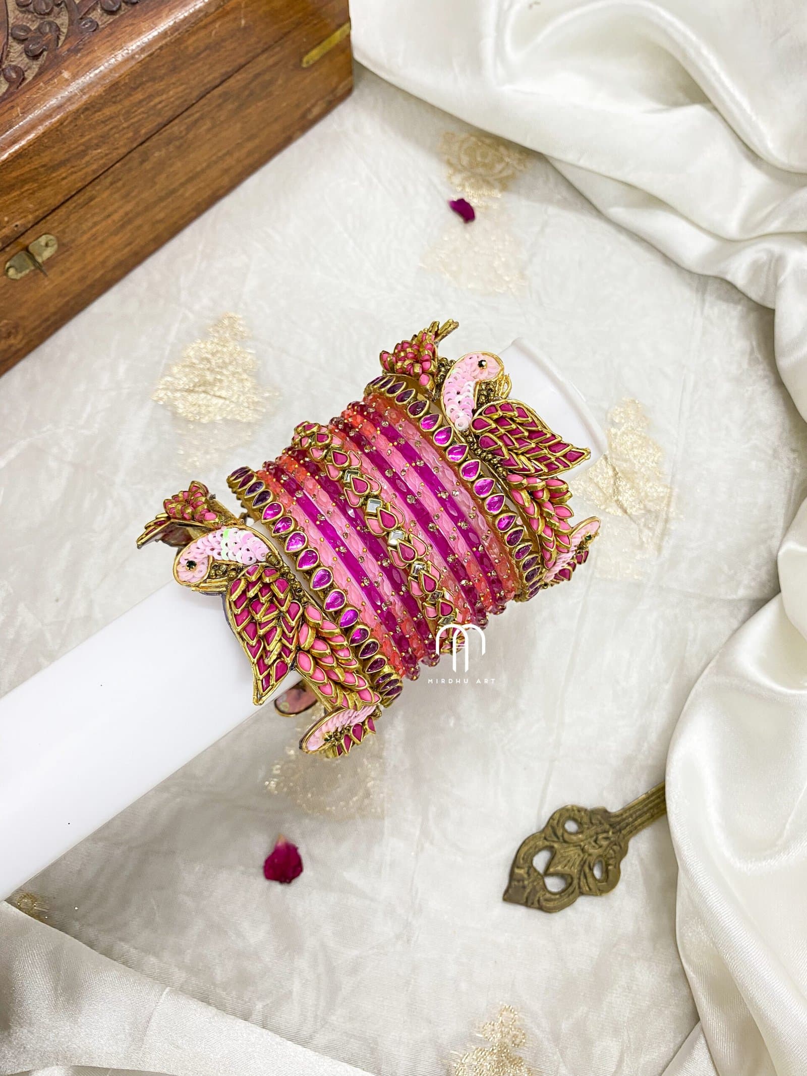 Kundan Bangles – Lotus & Parrot (Baby pink and Rani pink) from Bangle by Choice
