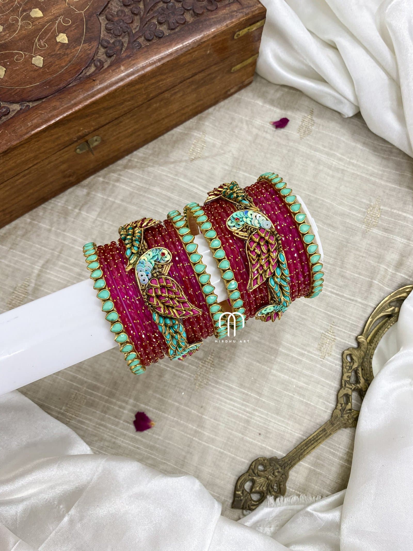Kundan Bangles – Parrot (Turquoise green and Rani Pink) from Bangle by Choice