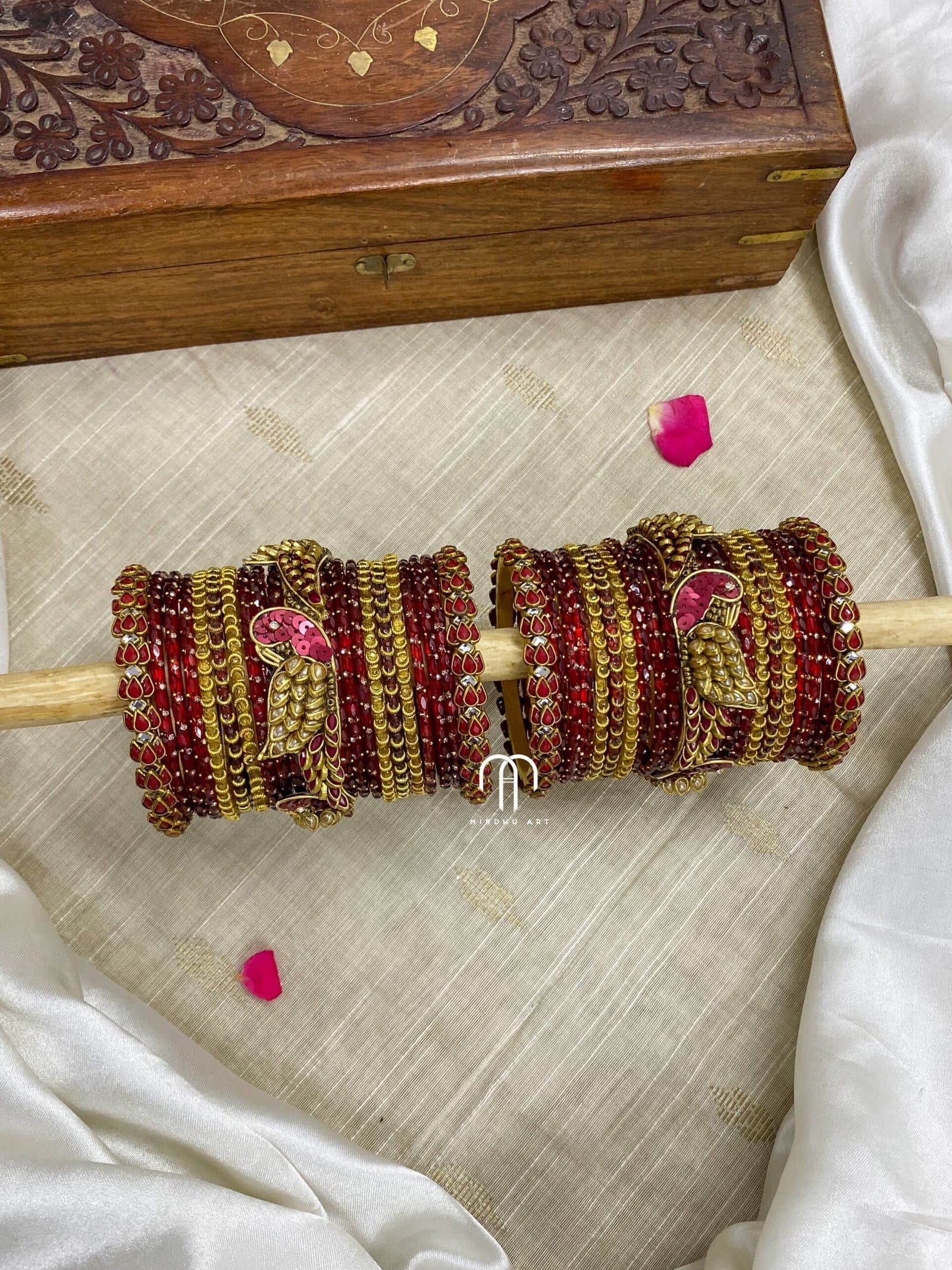 Kundan Bangles – Lotus & Parrot ( Maroon and Golden ) from Bangle by Choice