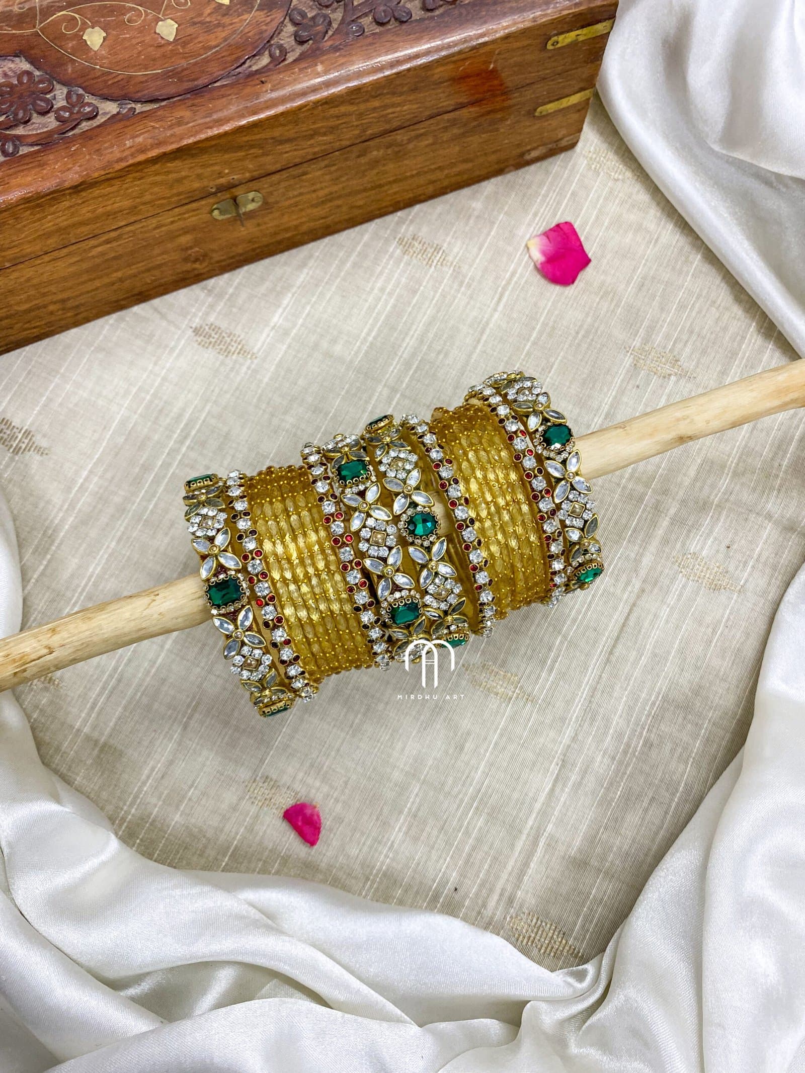 2D Crystal Kada Bangles -(Neutral Shades, Green and Red) from Bangle by Choice