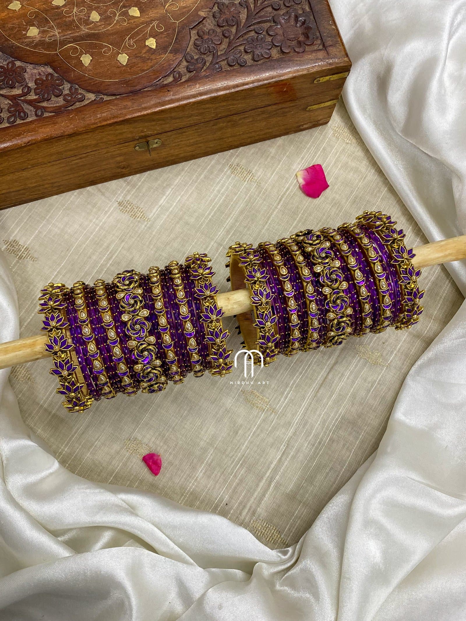 Kundan Bangles – Purple & Golden (Rose style) from Bangle by Choice