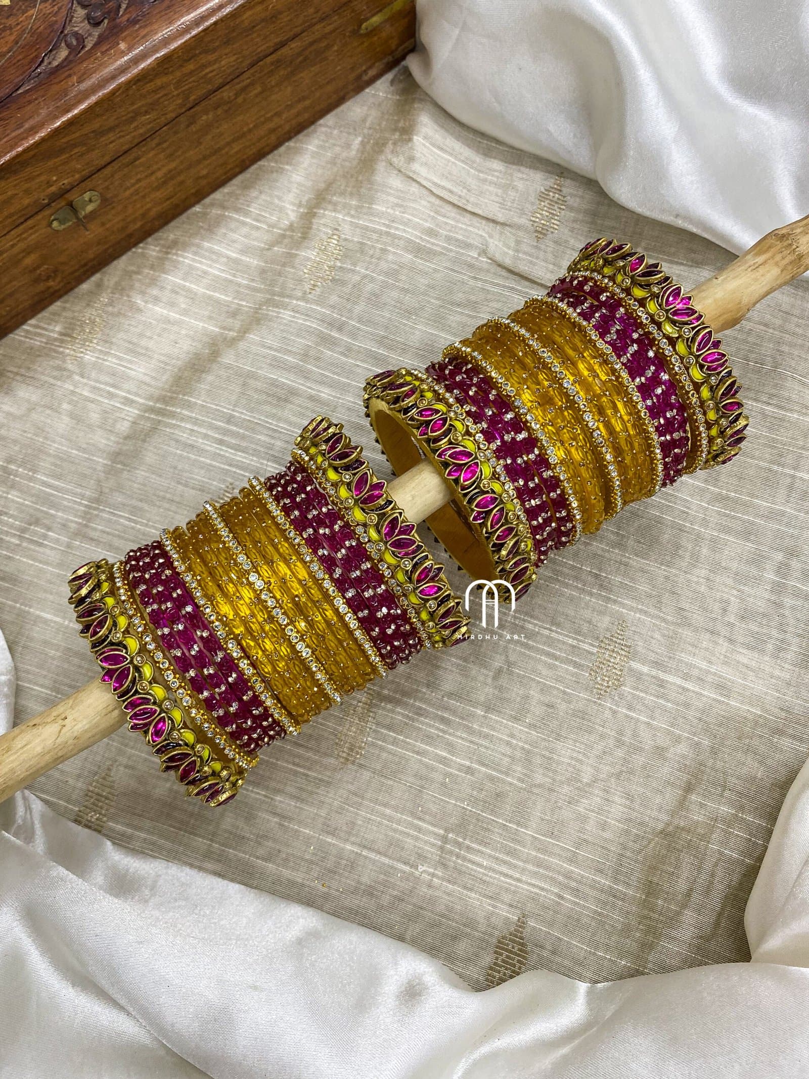 Lotus Kada Bangles – Rani Pink And Yellow from Bangle by Choice