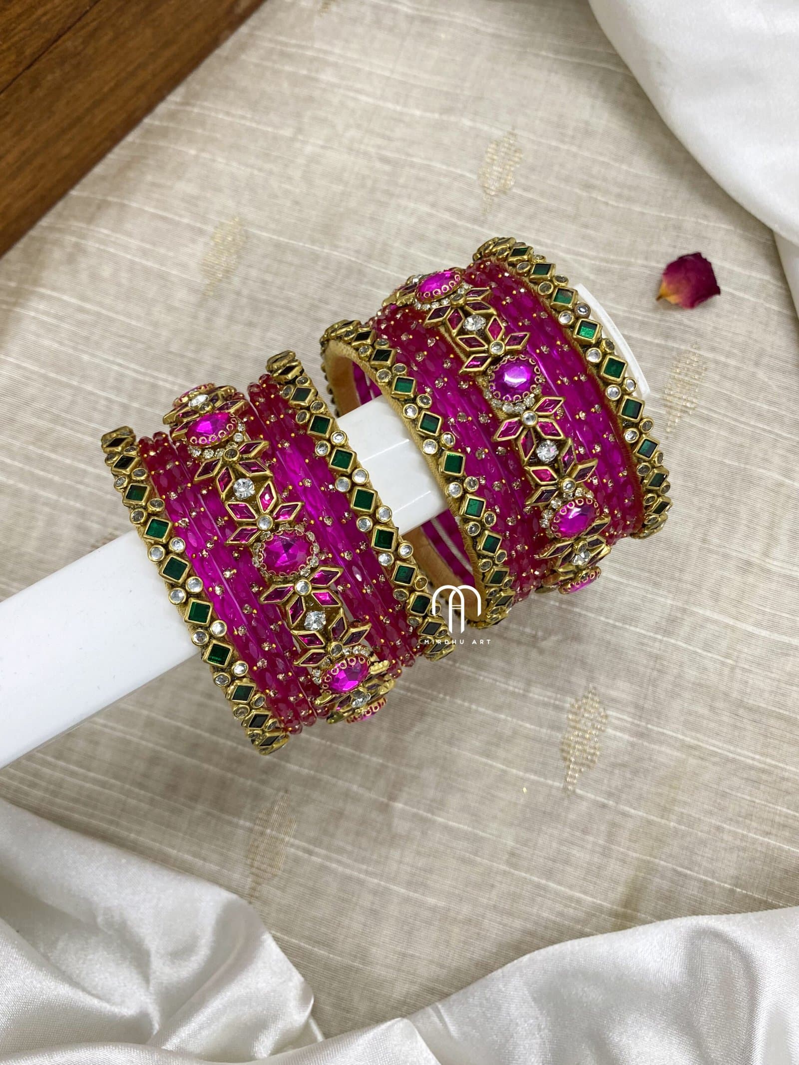 2D Crystal Kada – Rani pink and green (small) from Bangle by Choice