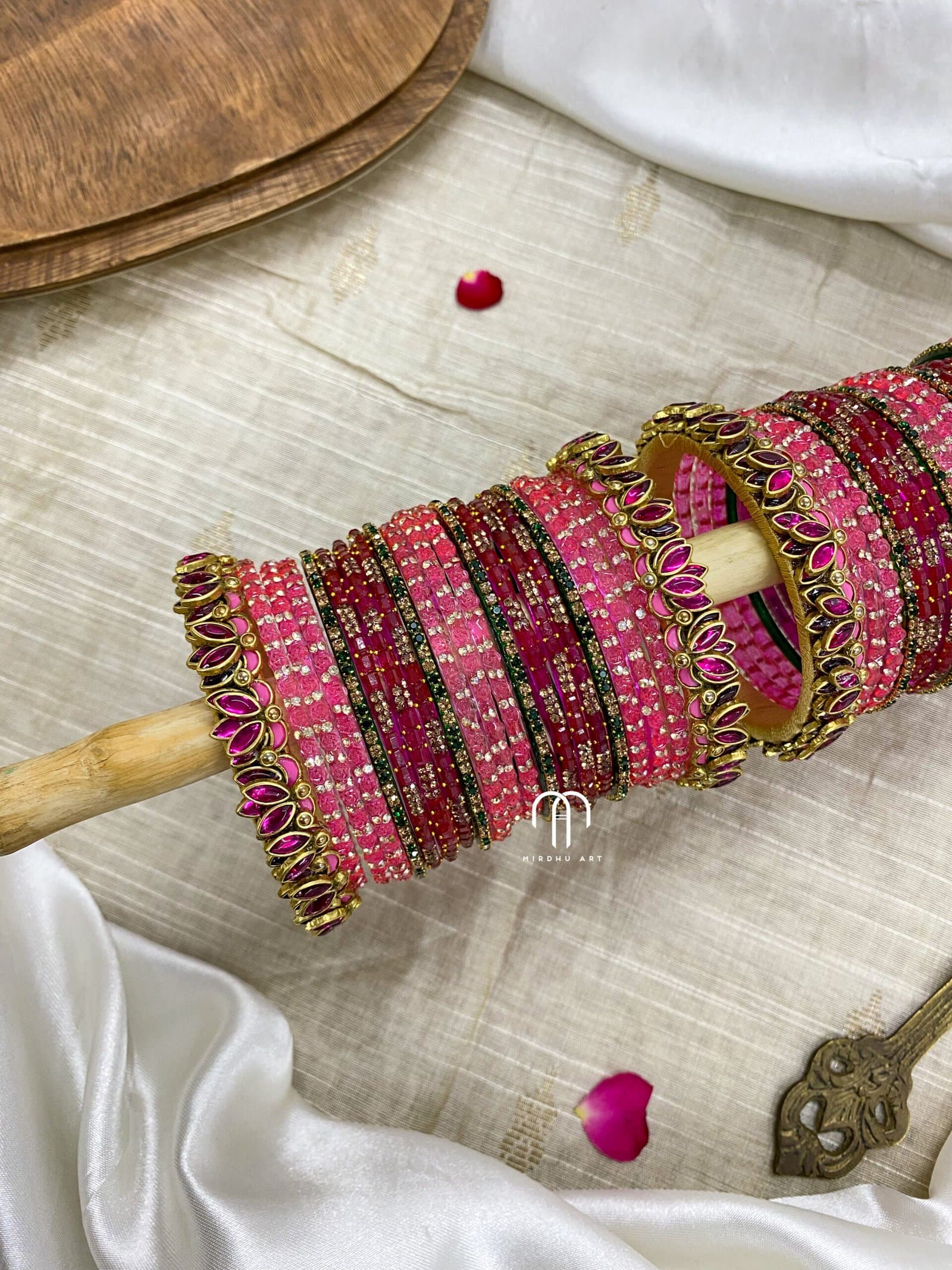Lotus Kada Bangles – Rani Pink And Baby Pink detail view 2