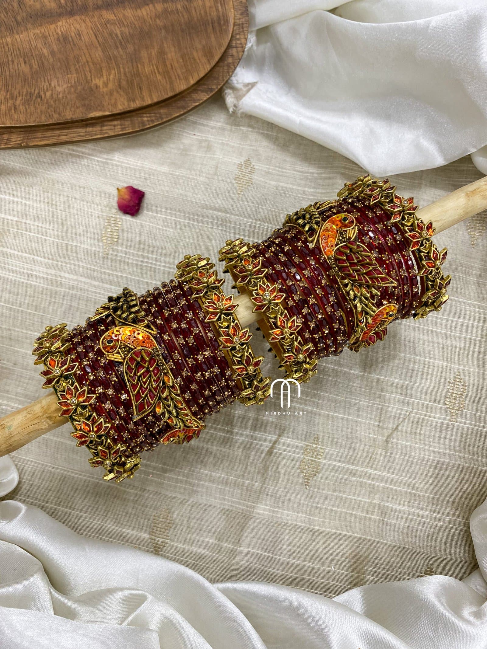 Kundan Bangles – Lotus & Parrot (Orange And Maroon) from Bangle by Choice