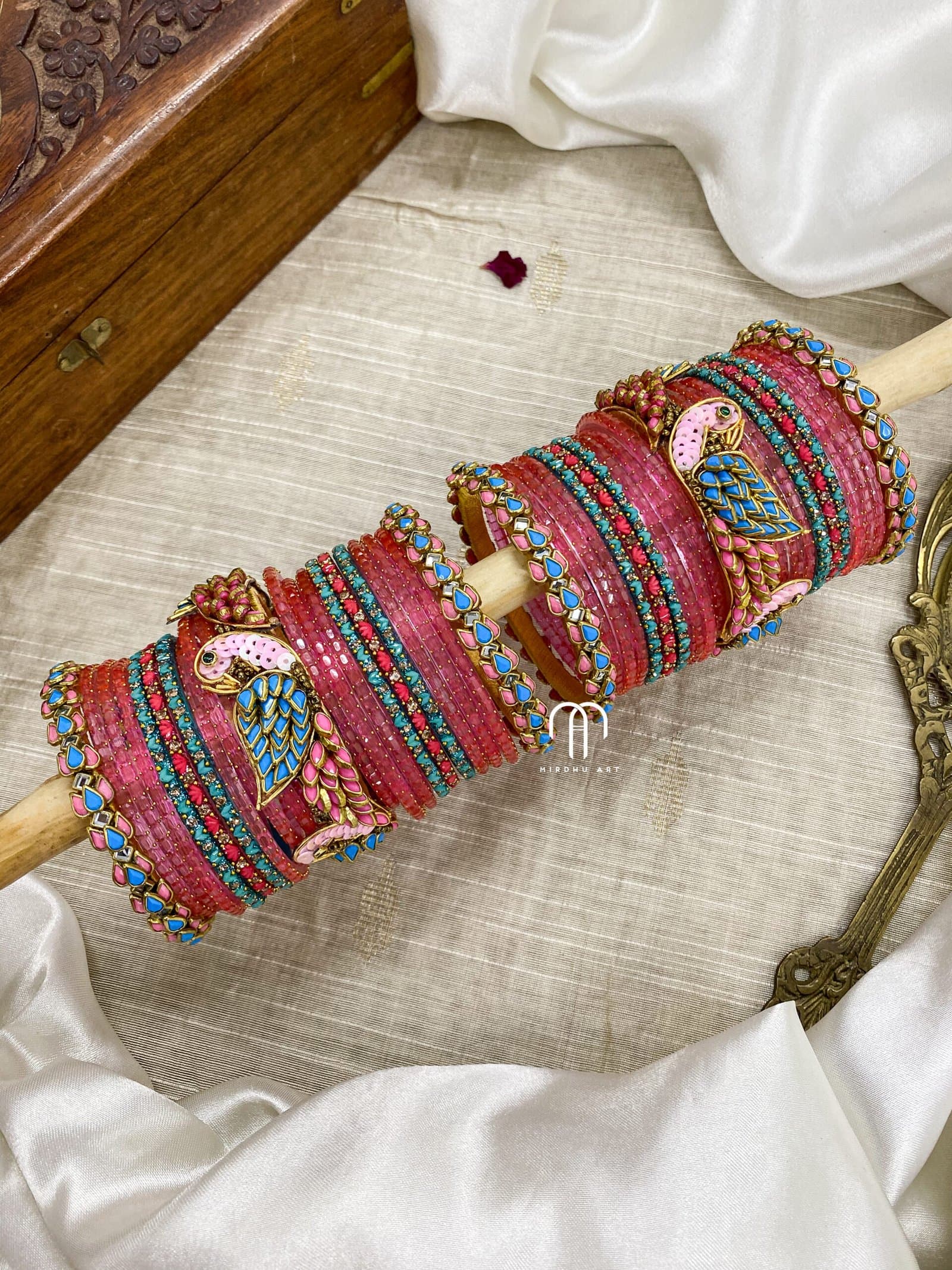 Kundan Bangles – Lotus & Parrot ( Baby Pink And Krishna Blue ) from Bangle by Choice