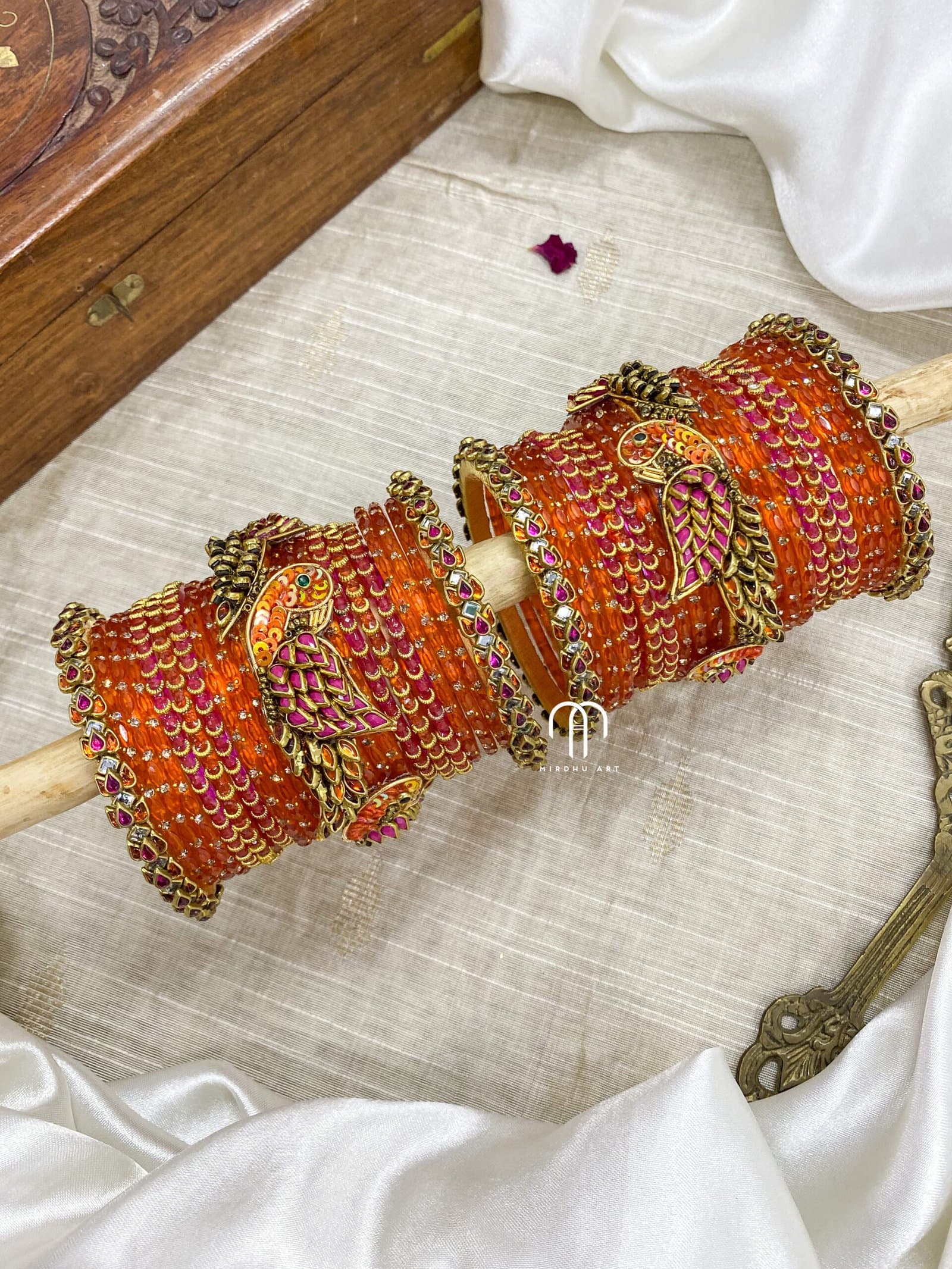 Kundan Bangles – Lotus & Parrot ( Rani Pink And Orange ) from Bangle by Choice