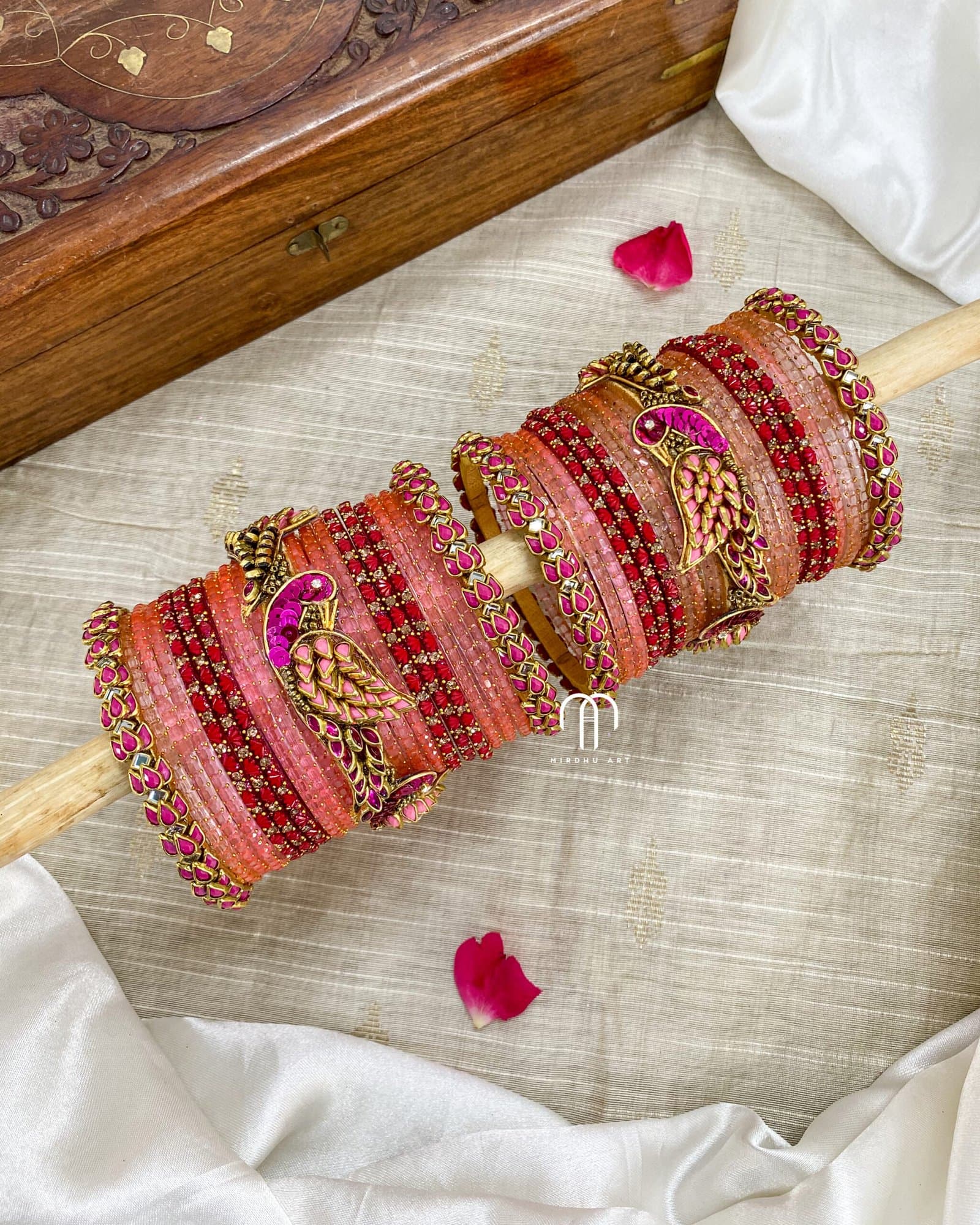 Kundan Bangles – Lotus & Parrot ( Rani Pink And Baby Pink ) from Bangle by Choice