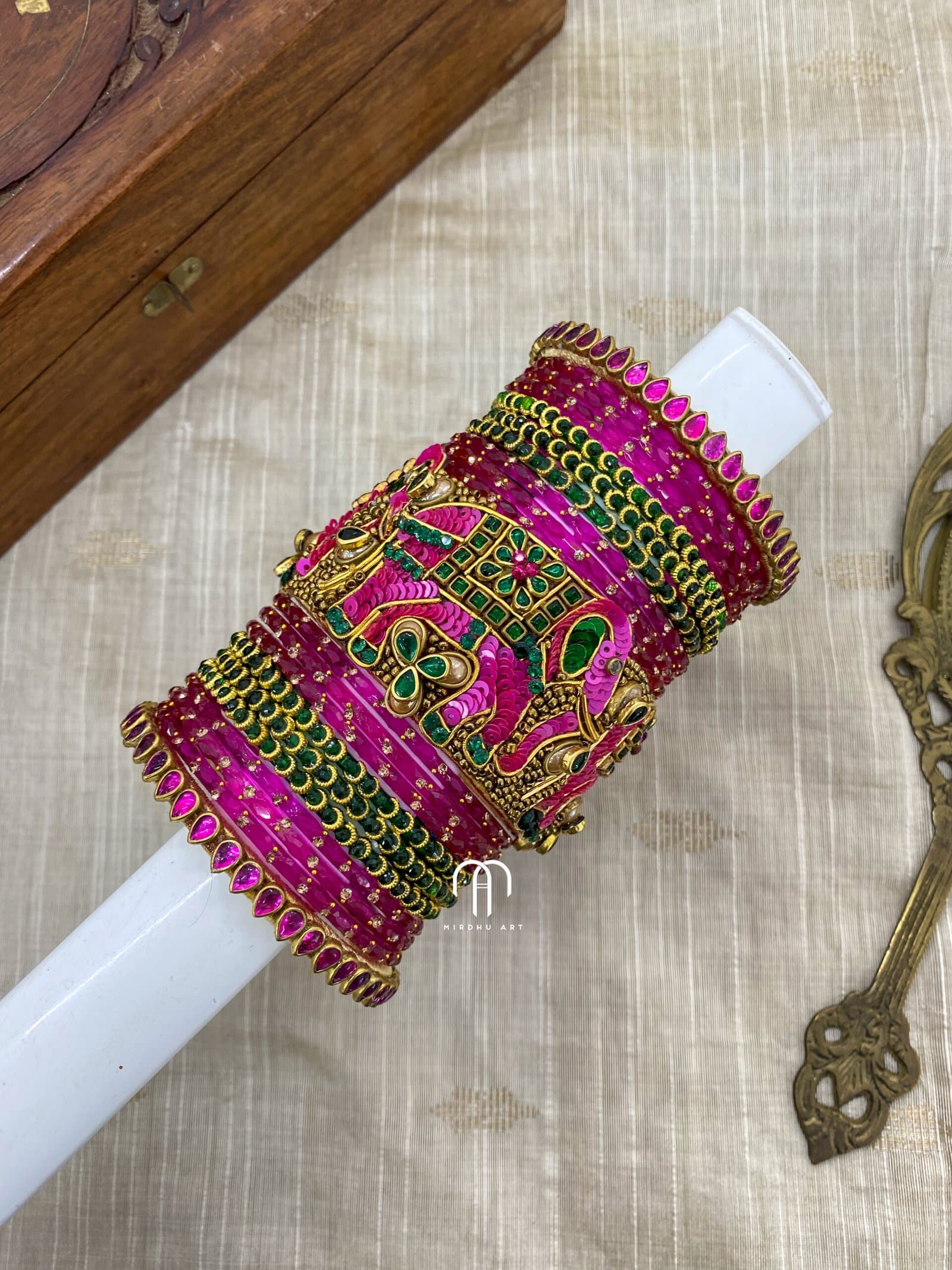Kundan Bangles – Elephant Bangles (Rani Pink & Green) from Bangle by Choice