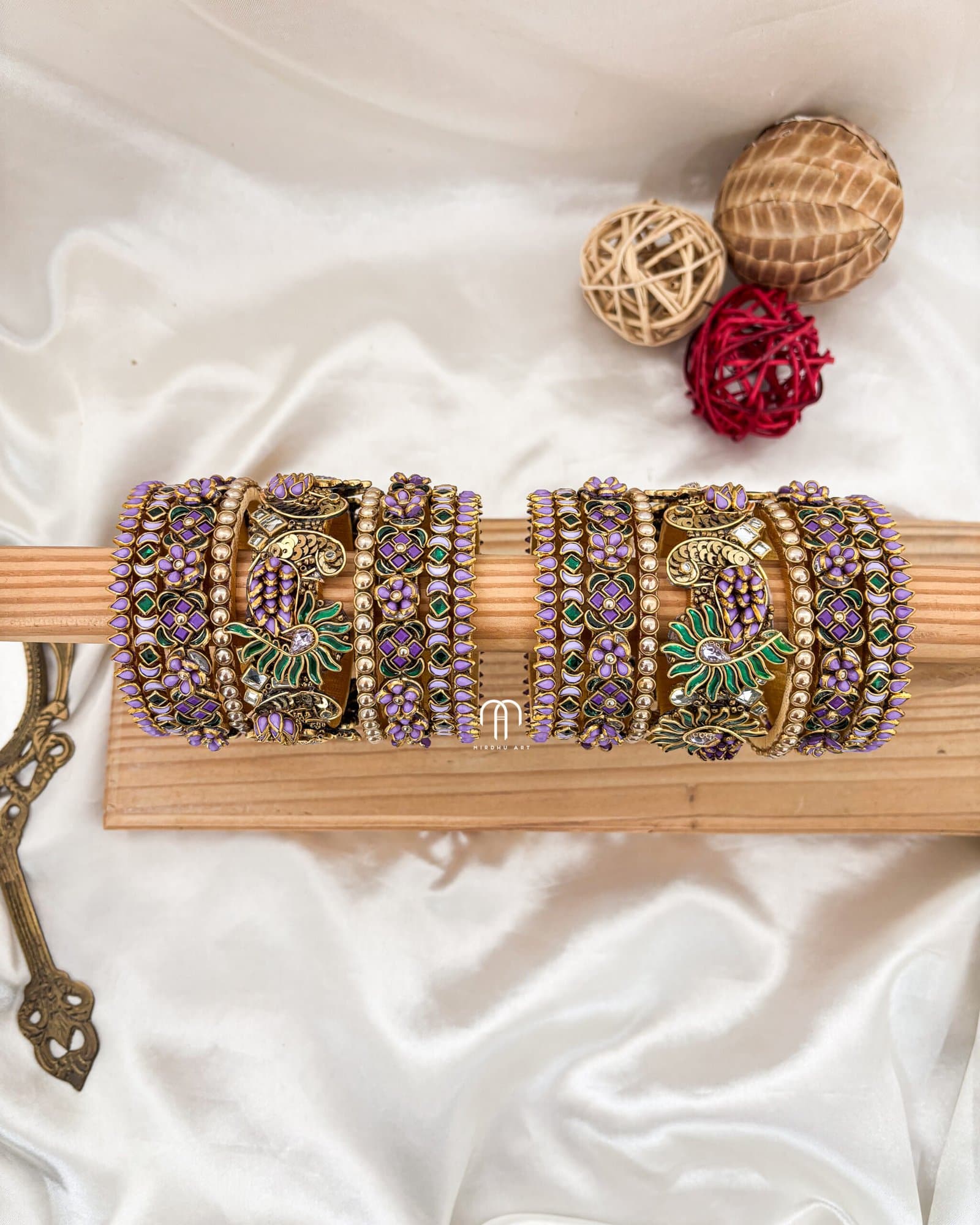 Kundan Bangles – Annapakshi ( Lavender & Green Bangle set ) from Bangle by Choice