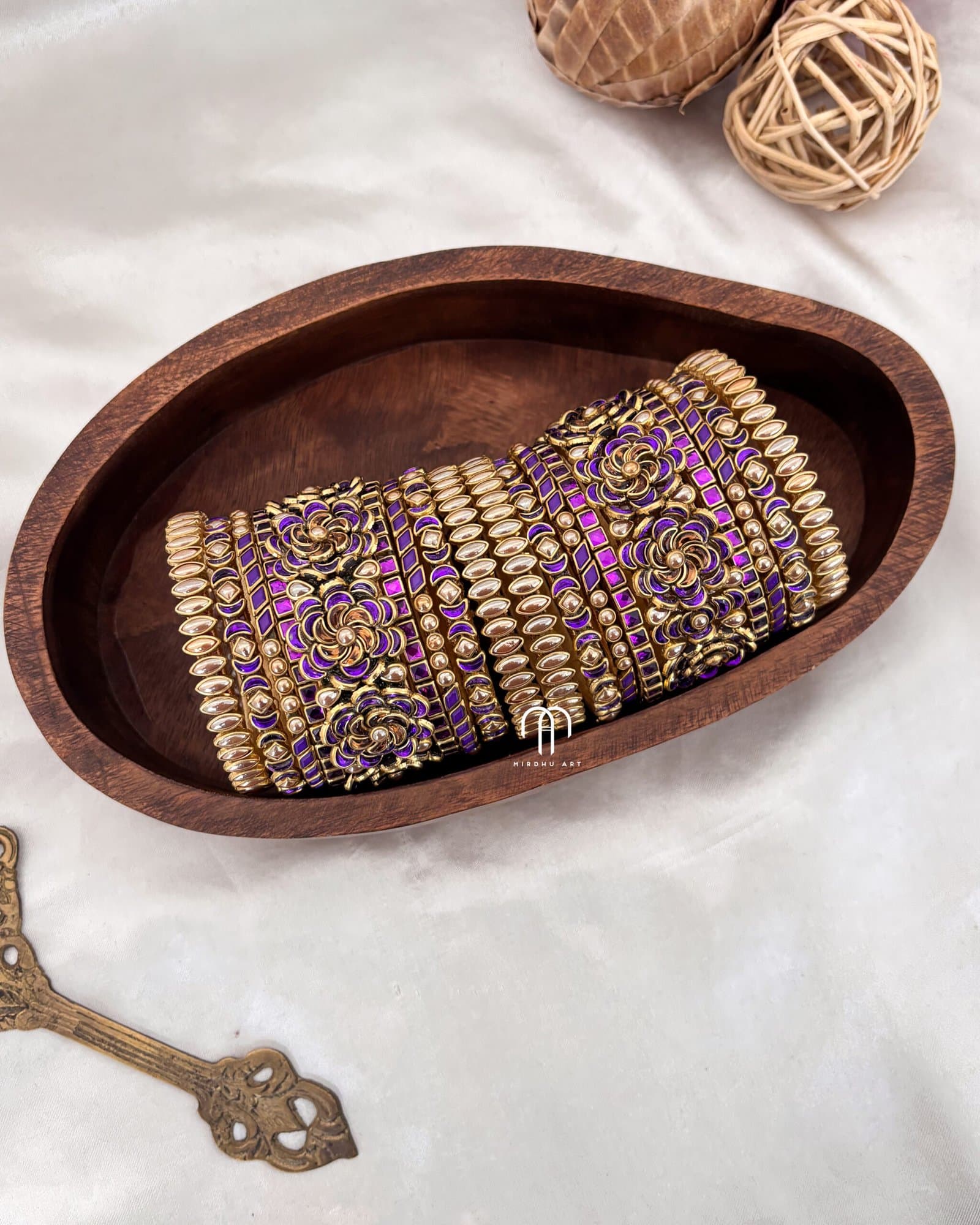 Kundan Bangles – Purple & Golden combination (Rose) Bangles from Bangle by Choice