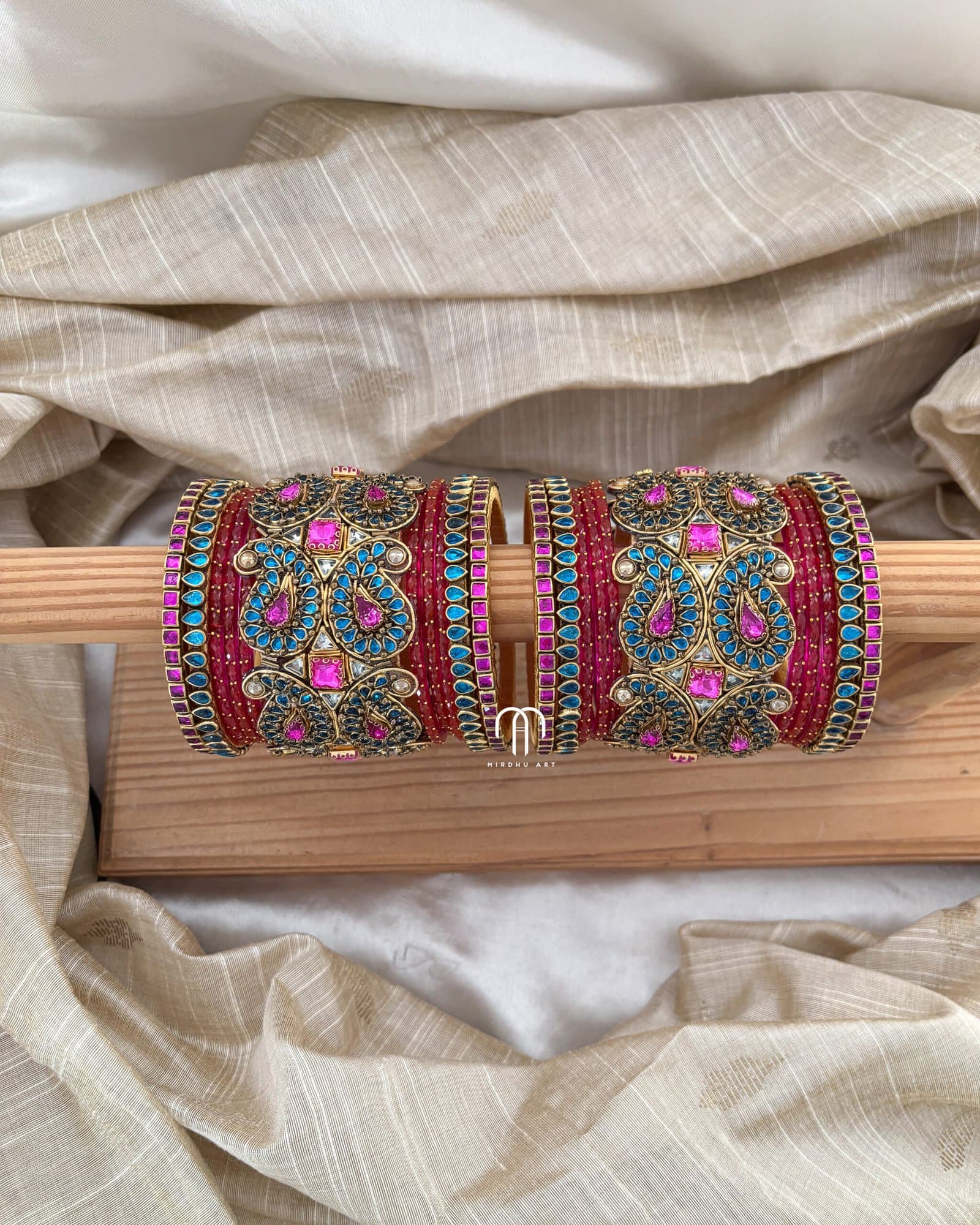 Kundan Bangles – Mango Style (Rani Pink and Krishna Blue) Bangles from Bangle by Choice