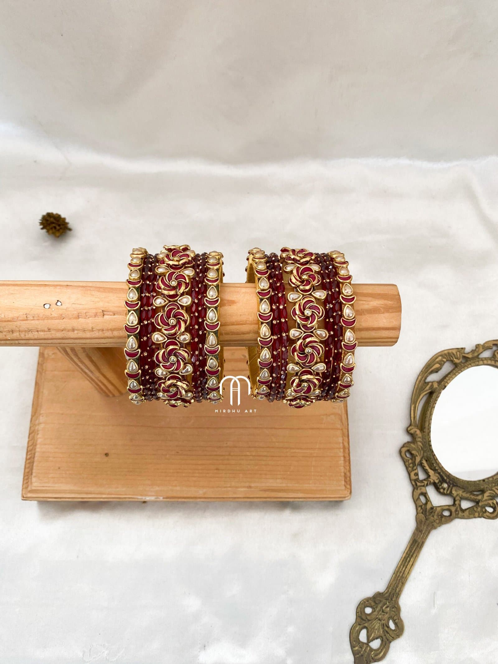 Kundan Bangles – Red & Golden (Rose style)Simple Set from Bangle by Choice