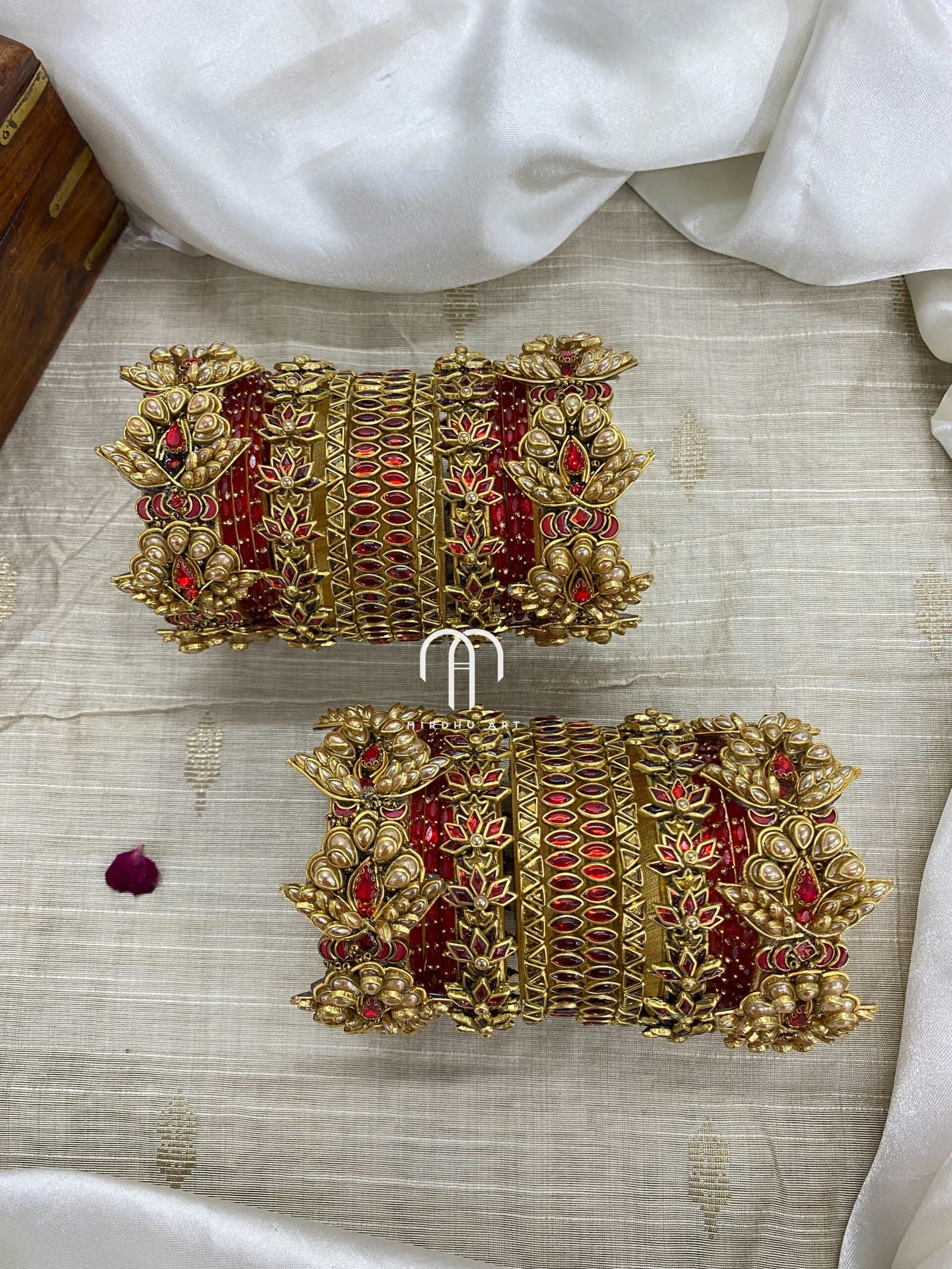 Kundan Bangles – 3D Blossom (Golden And Red) from Bangle by Choice