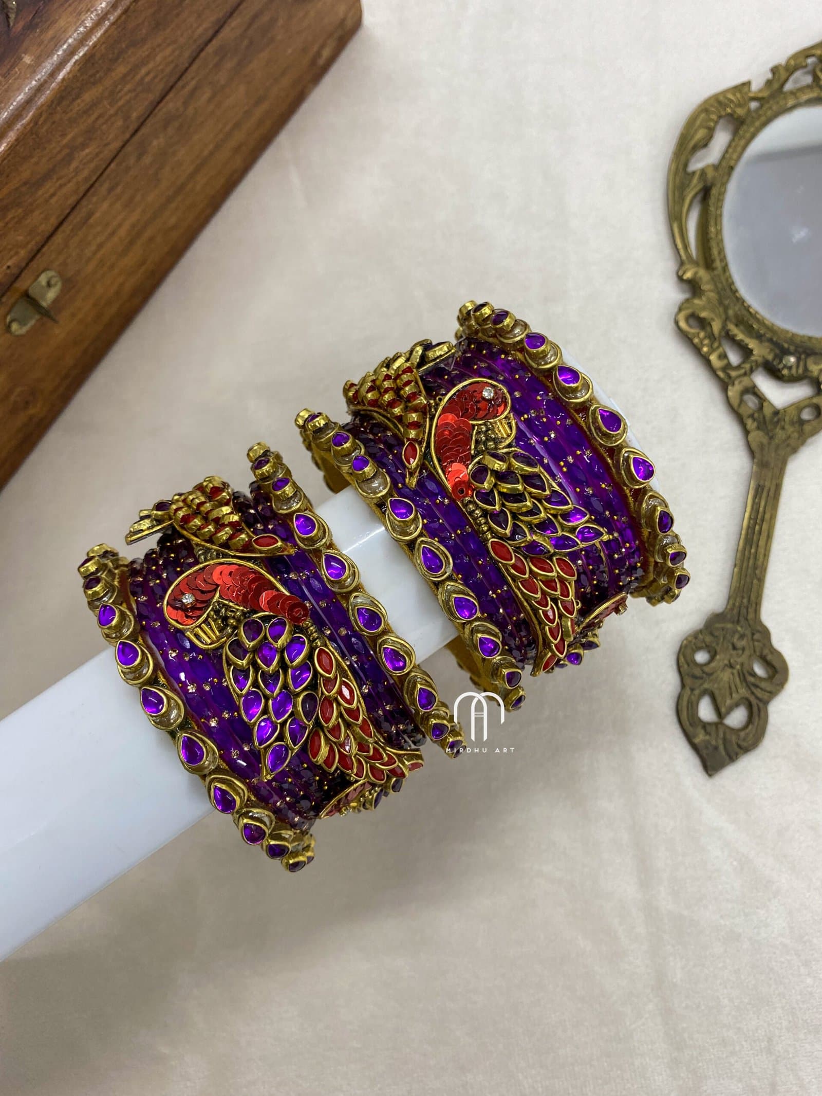 Kundan Bangles – Parrot Set (Red And Purple) from Bangle by Choice