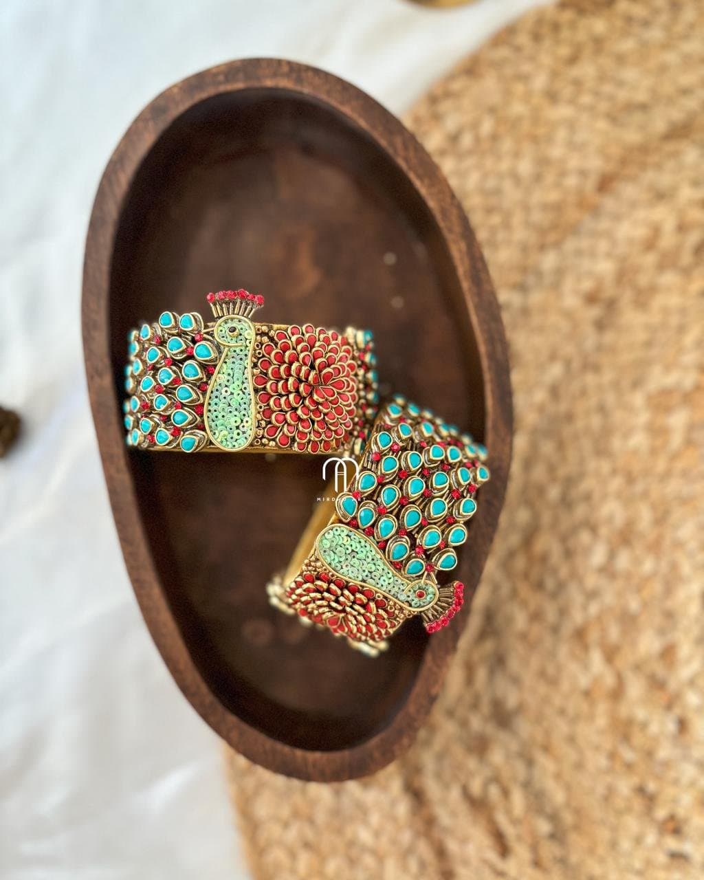 Kundan Bangles – Peacock Bangles (Turquoise Green And Red ) from Bangle by Choice