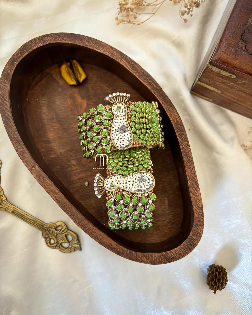 Kundan Bangles – Peacock Bangles (Parrot Green And White ) from Bangle by Choice