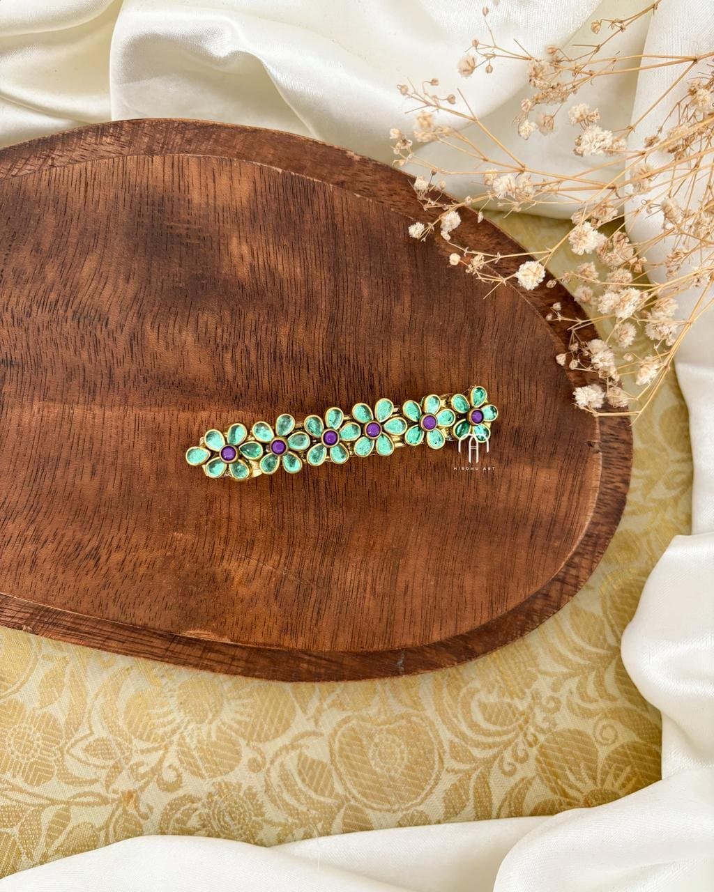 Kundan Center clips – Flower (Turquoise Green) from Bangle by Choice