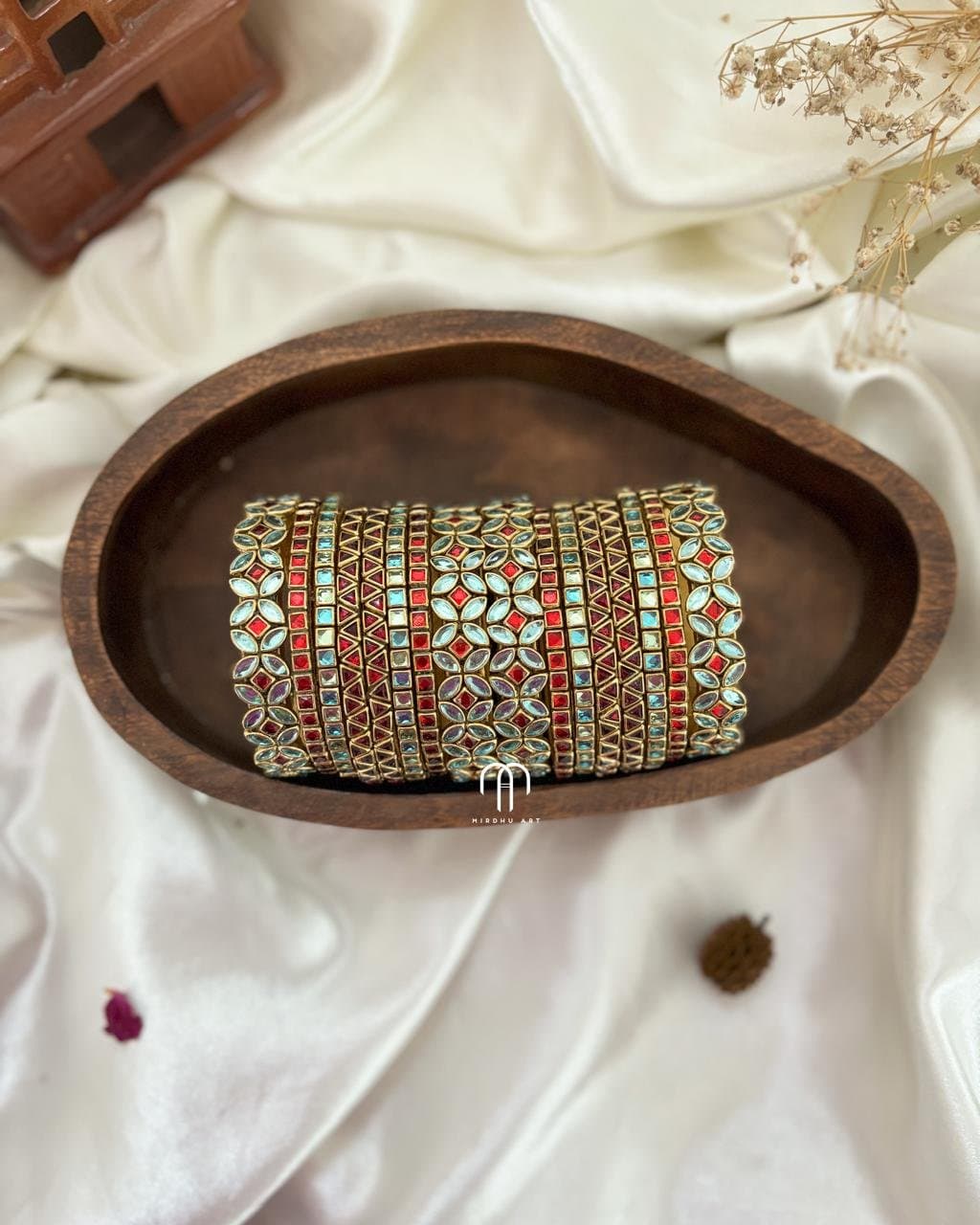 Kundan Bangles -Sky Blue & Red (eye kada) Set from Bangle by Choice