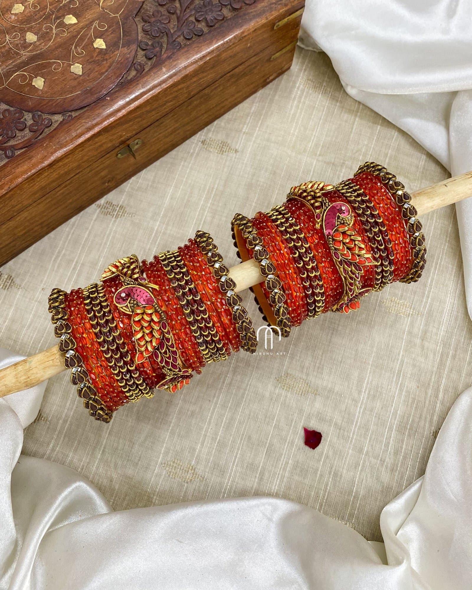 Kundan Bangles – Lotus & Parrot ( Orange And Brown ) from Bangle by Choice