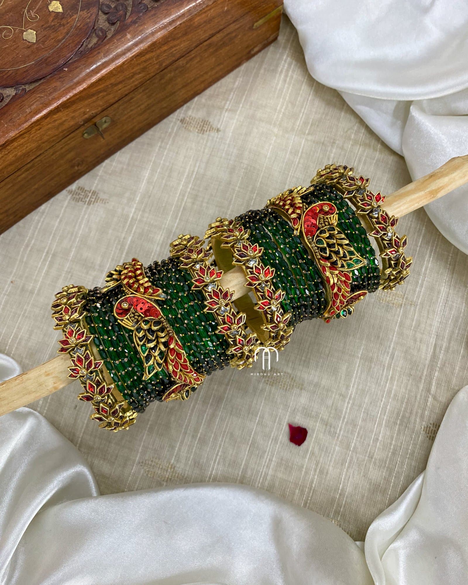 Kundan Bangles – Lotus & Parrot (Green And Red) from Bangle by Choice