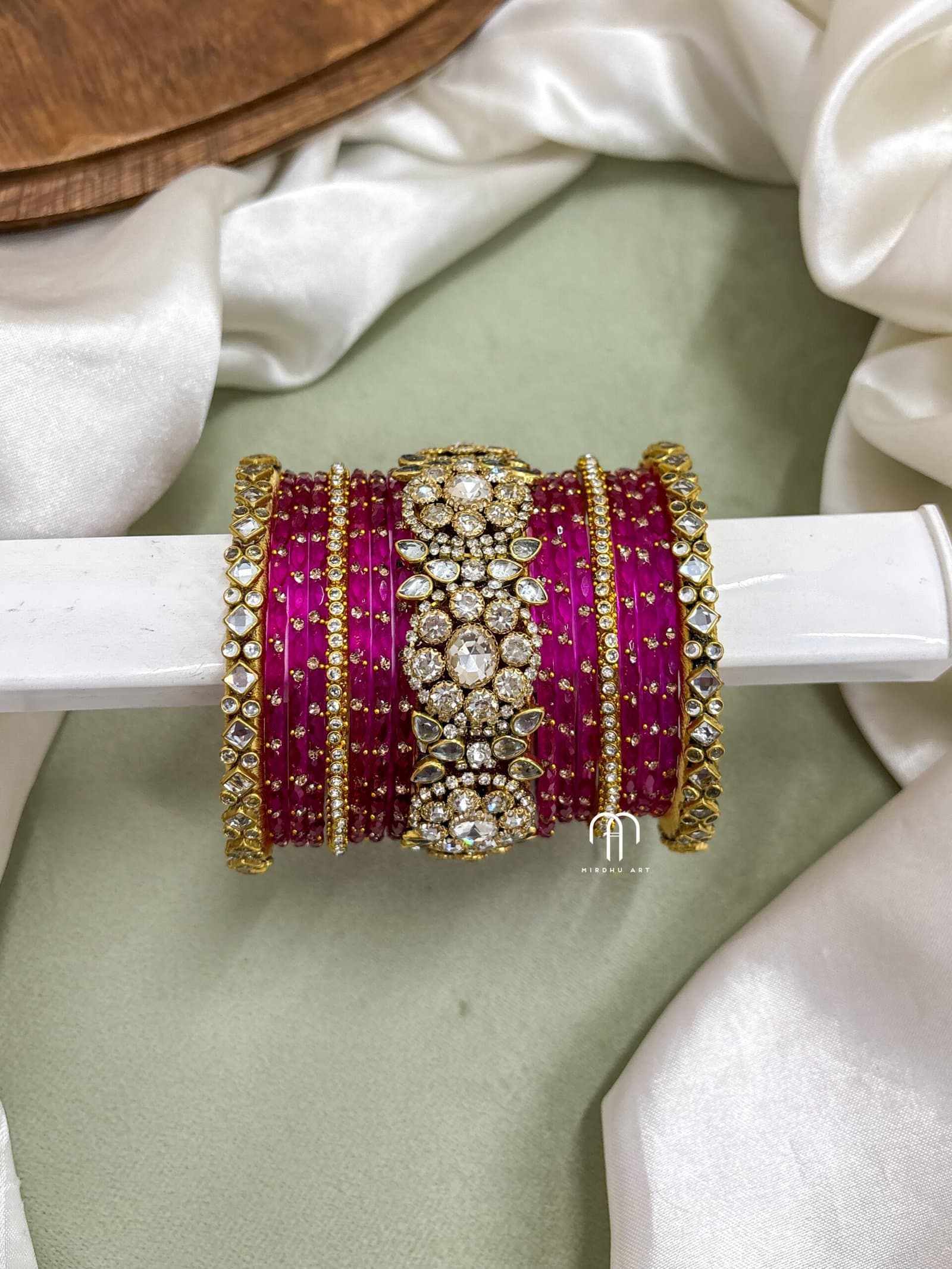 Polki Diamond Replica Bangles – Rani Pink from Bangle by Choice