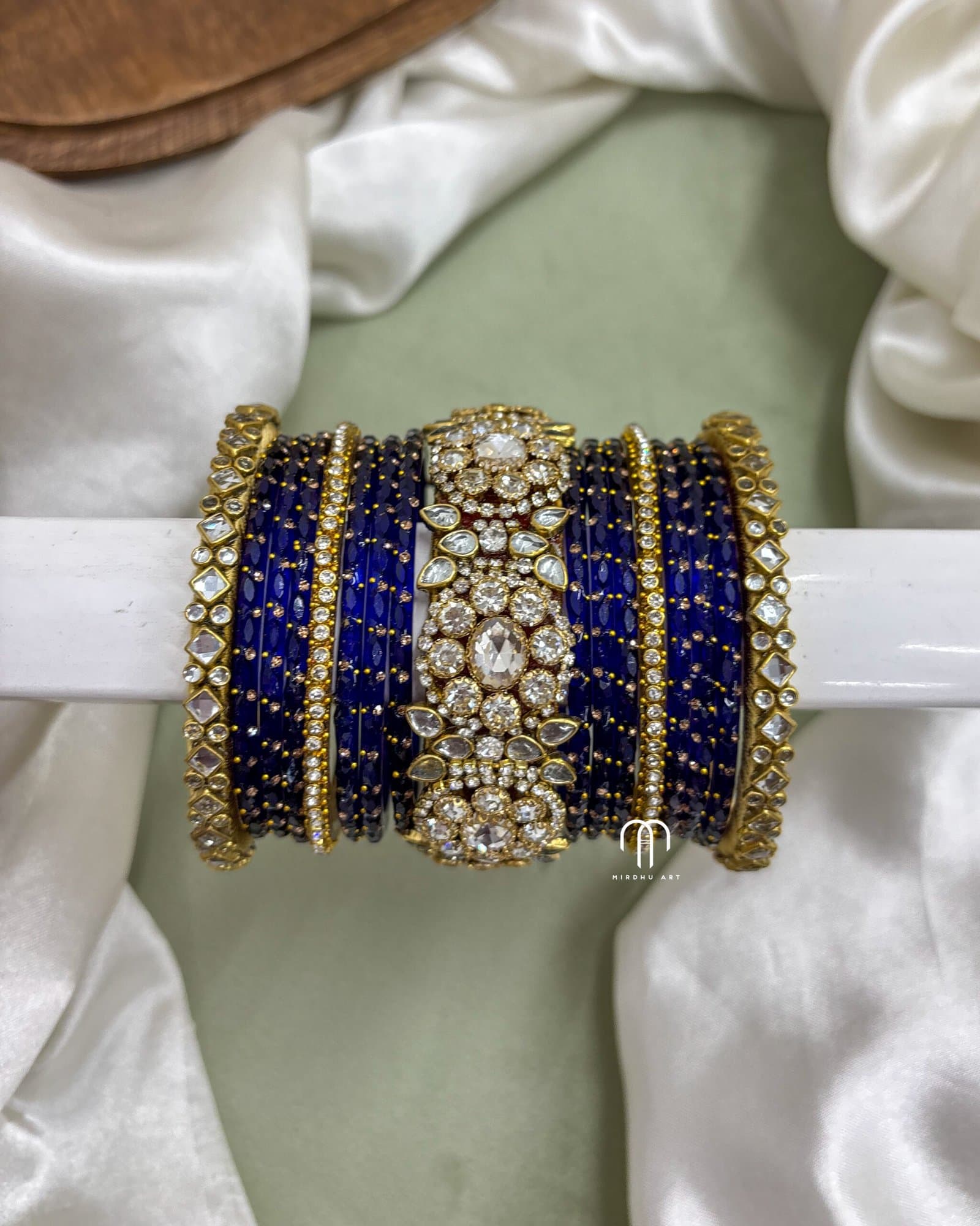 Polki Diamond Replica Bangles – Royal Blue from Bangle by Choice