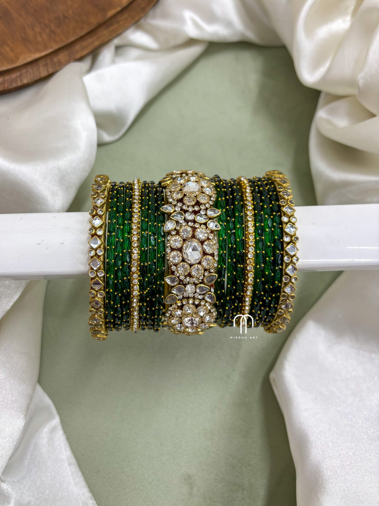 Polki Diamond Replica Bangles – Green from Bangle by Choice