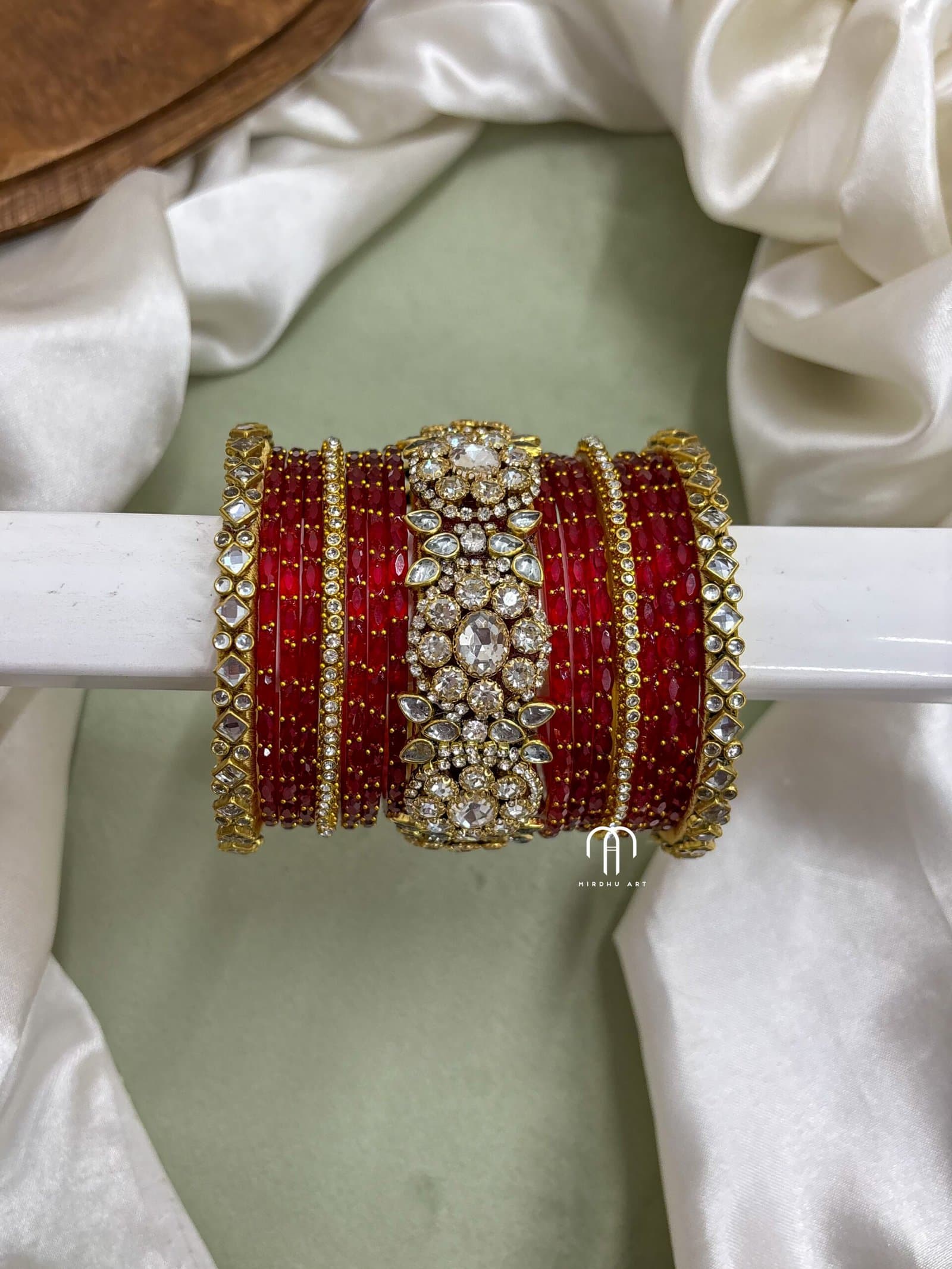 Polki Diamond Replica Bangles – Red from Bangle by Choice