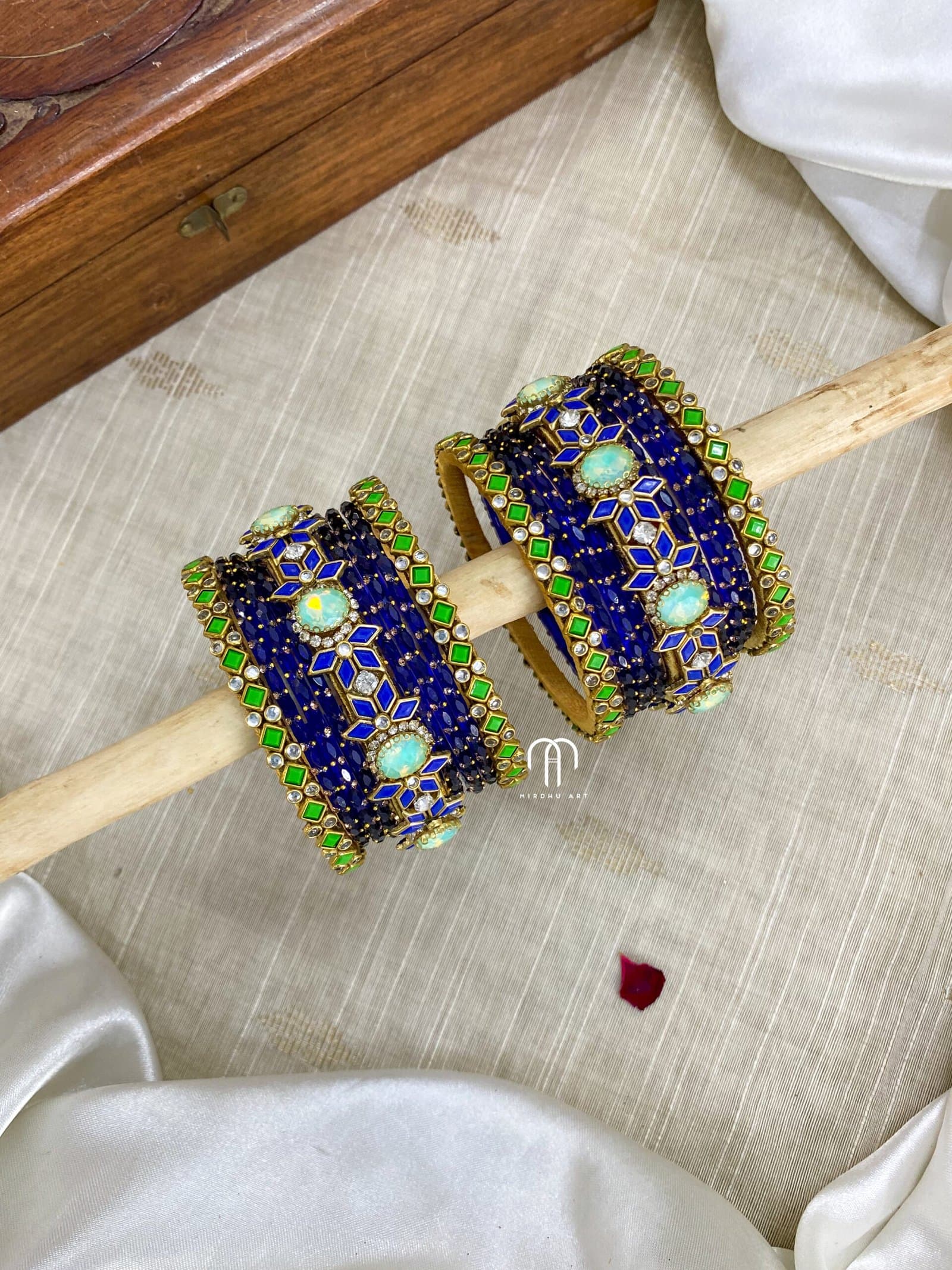 2D Crystal Kada -Royal Blue and Parrot green (small) from Bangle by Choice