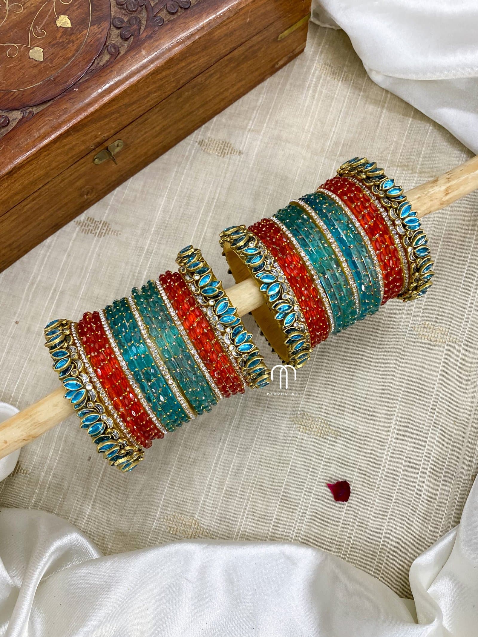 Lotus Kada Bangles – Red And Sky Blue from Bangle by Choice