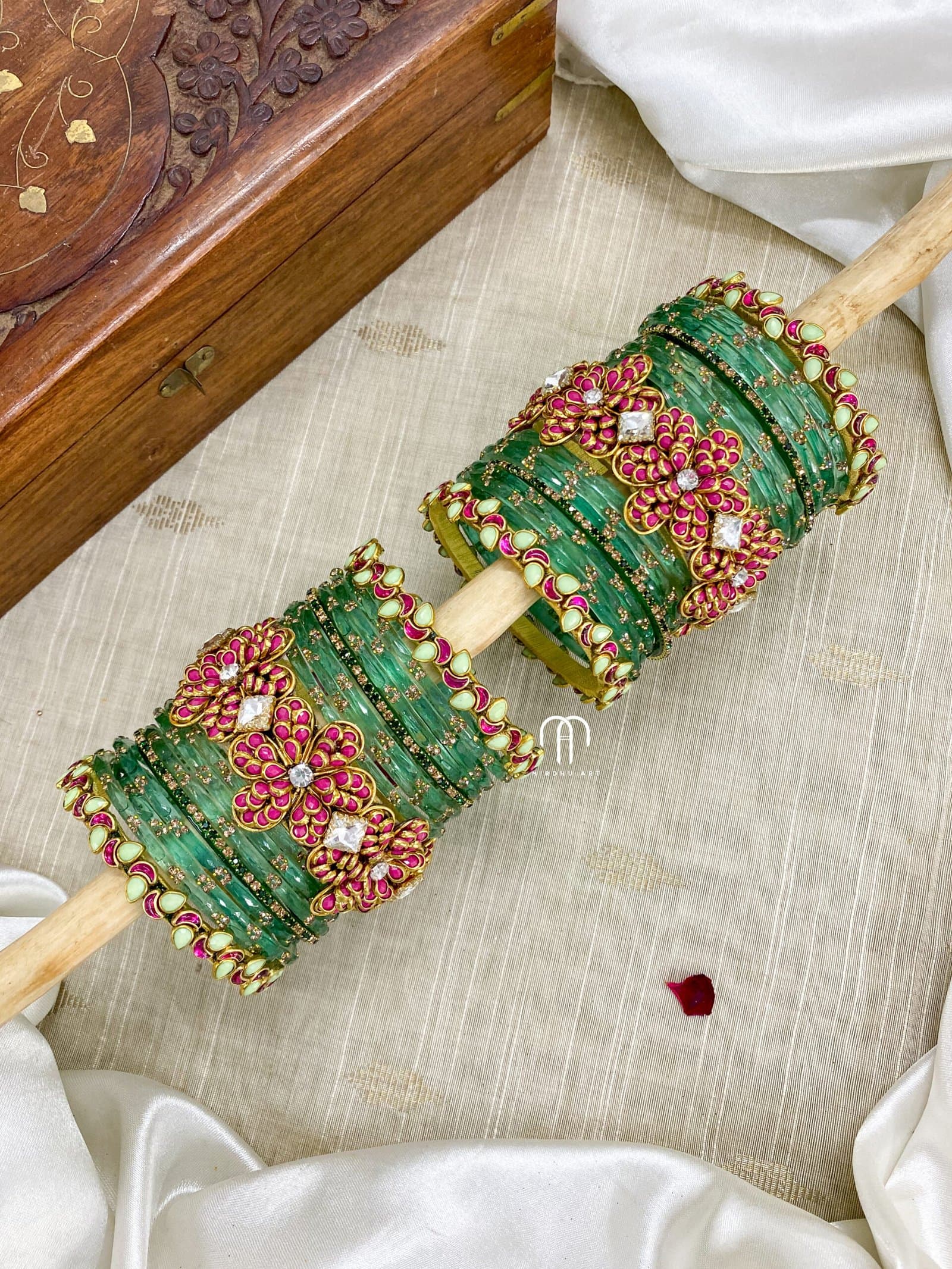 Kundan Bangles -3D Malar ( Rani Pink And Sky Blue) from Bangle by Choice